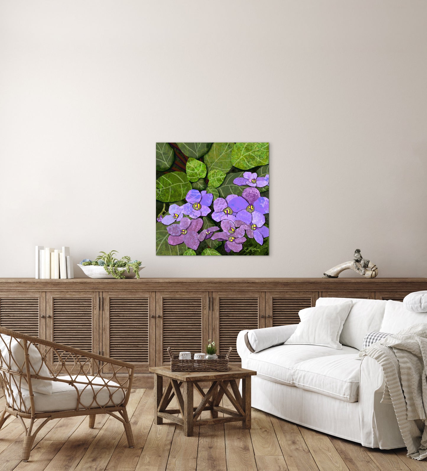 African Violets Digital Painted Paper Collage — Premium Matte Paper Poster