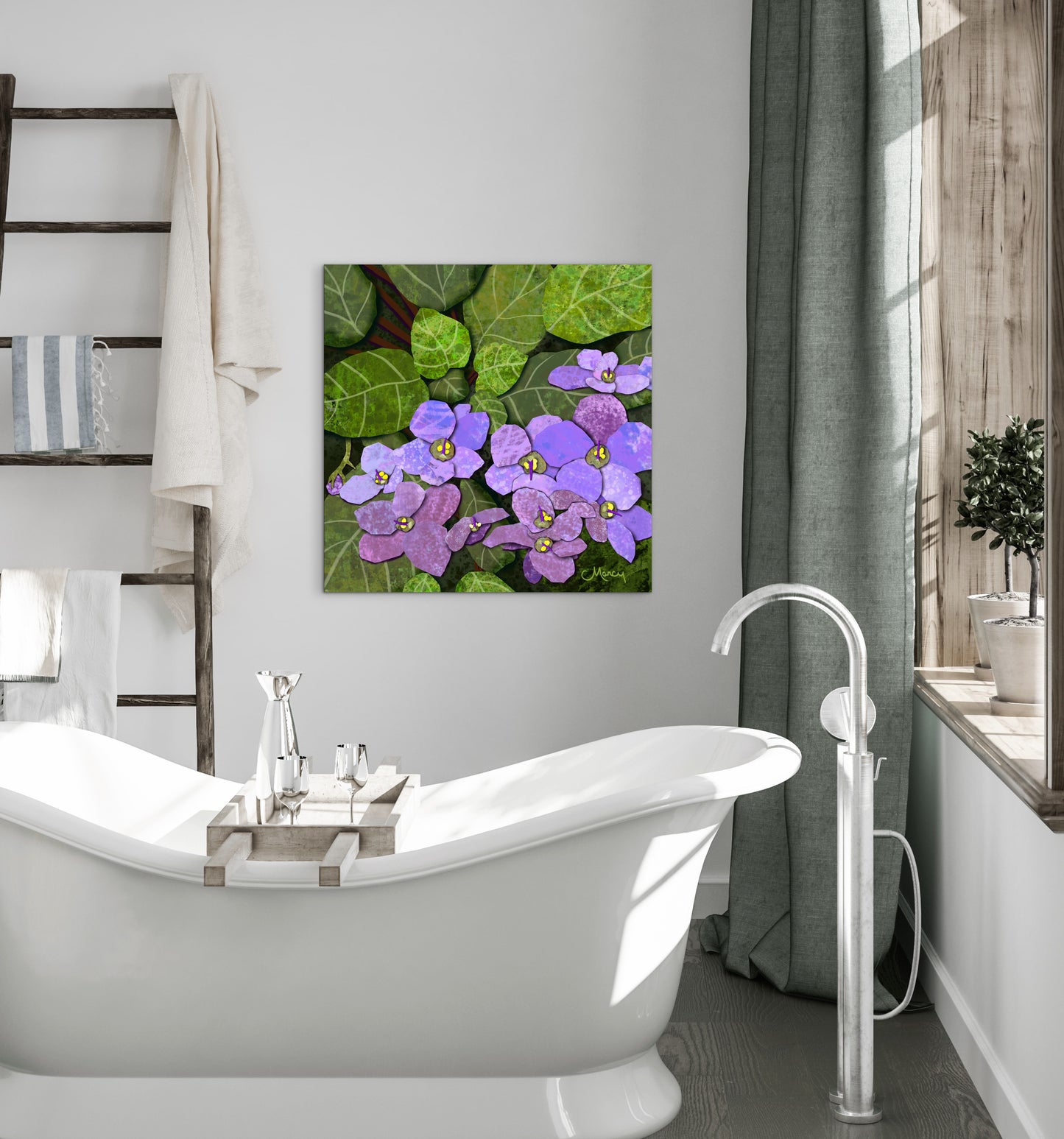 African Violets Digital Painted Paper Collage — Premium Matte Paper Poster