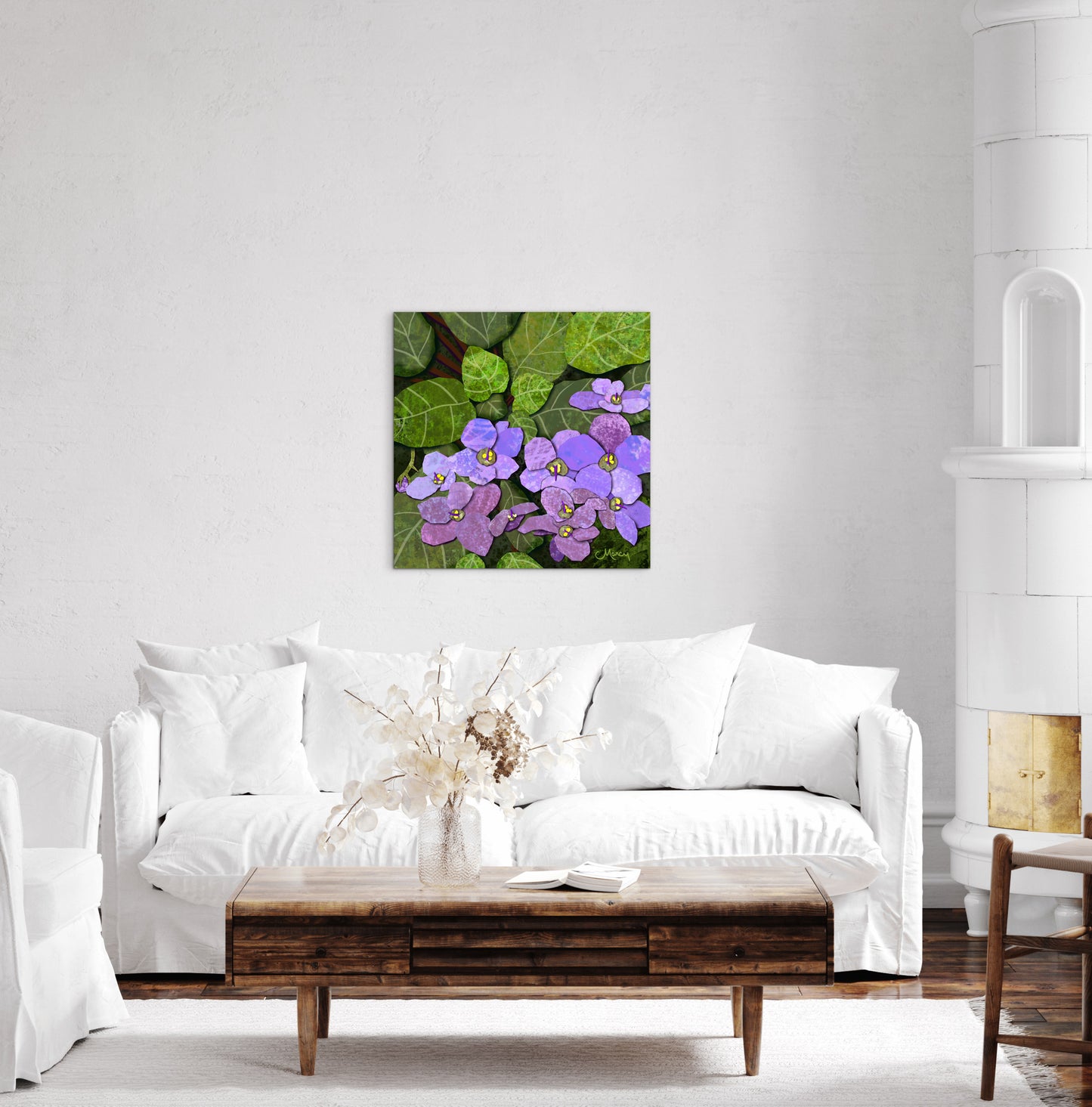 African Violets Digital Painted Paper Collage — Premium Matte Paper Poster