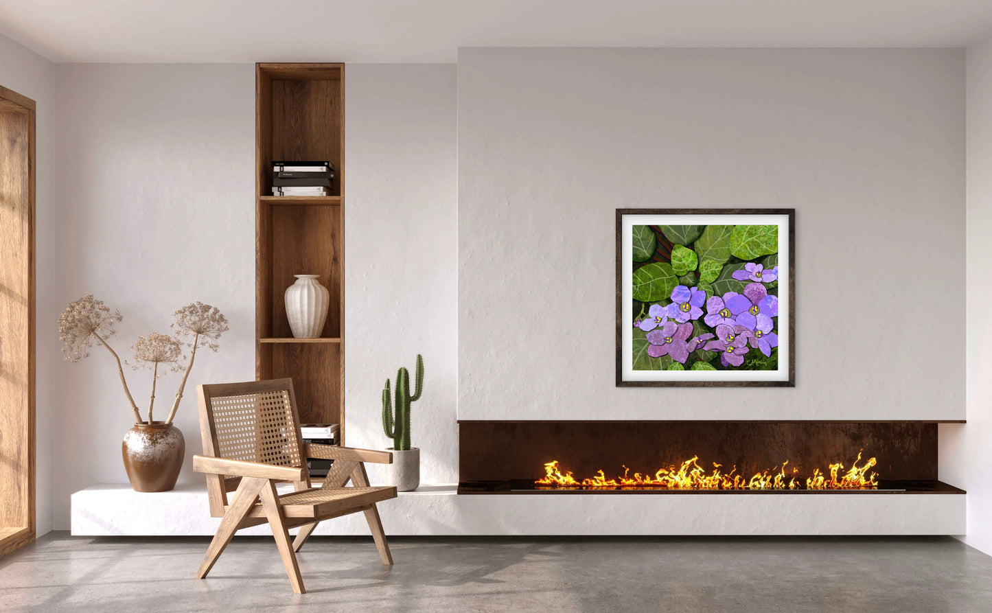 African Violets Digital Painted Paper Collage - Premium Matte Paper Wooden Framed Poster