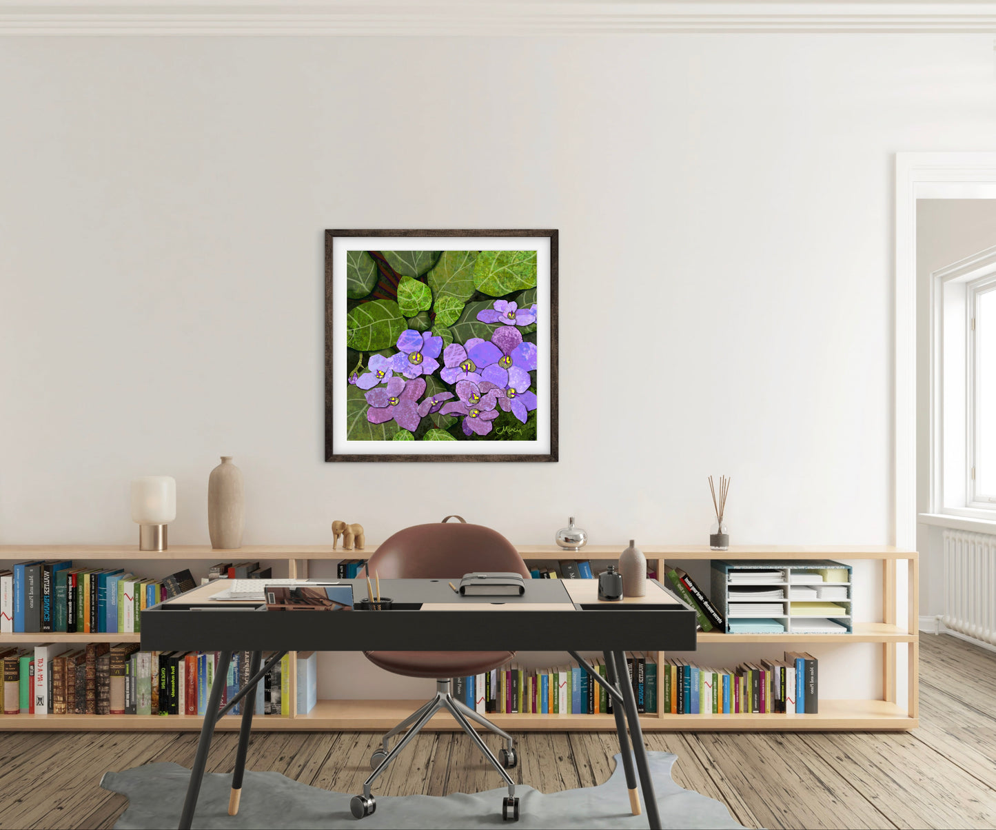 African Violets Digital Painted Paper Collage - Premium Matte Paper Wooden Framed Poster