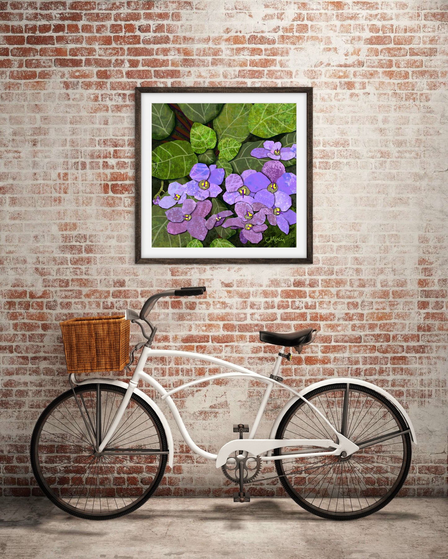 African Violets Digital Painted Paper Collage - Premium Matte Paper Wooden Framed Poster