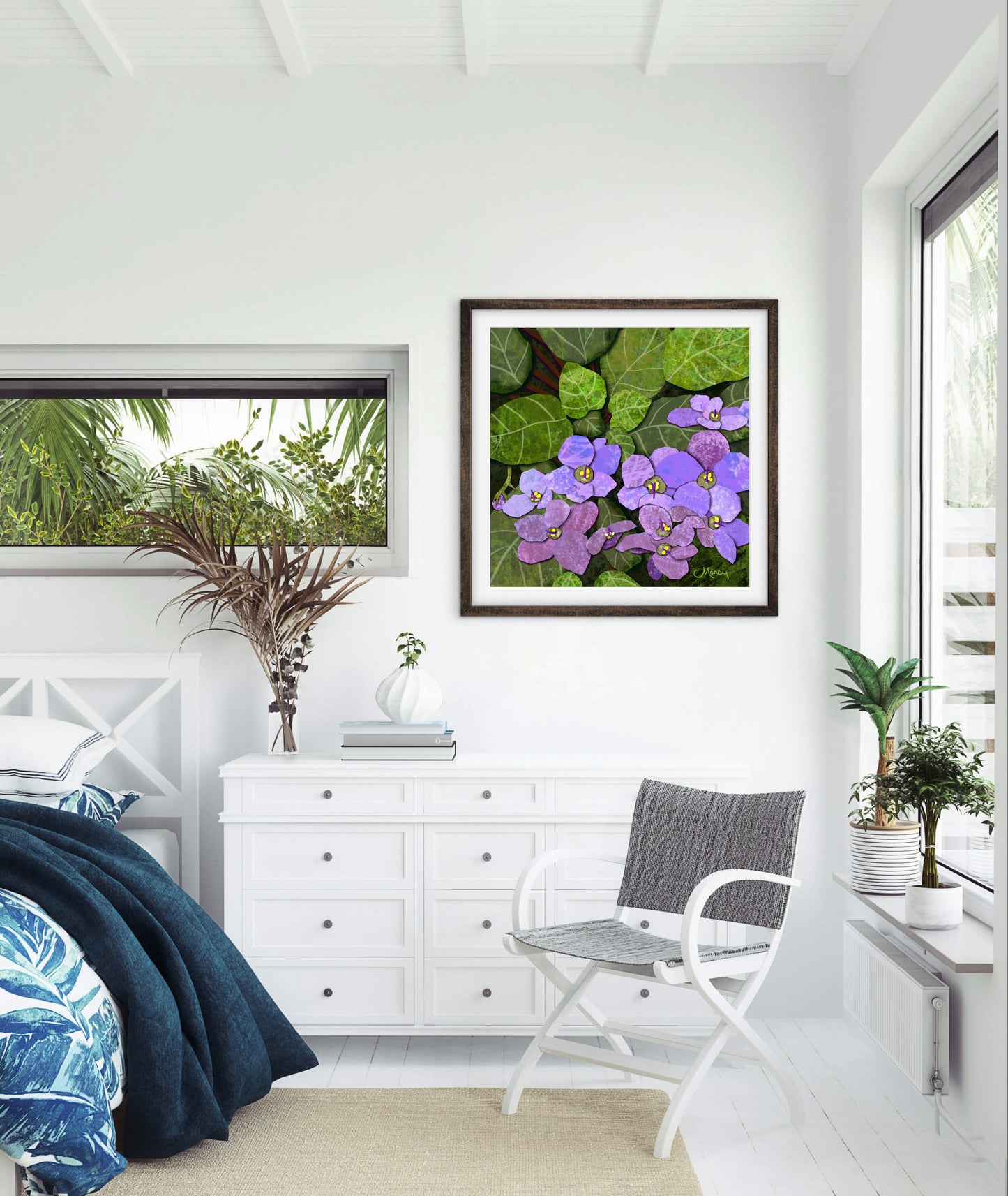 African Violets Digital Painted Paper Collage - Premium Matte Paper Wooden Framed Poster