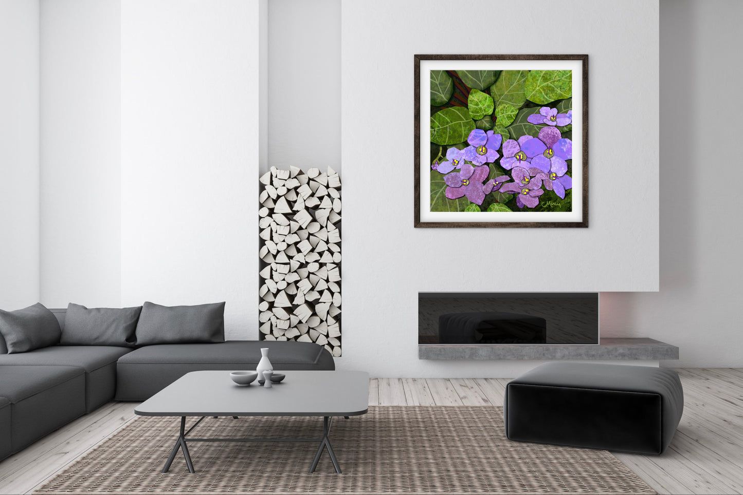 African Violets Digital Painted Paper Collage - Premium Matte Paper Wooden Framed Poster