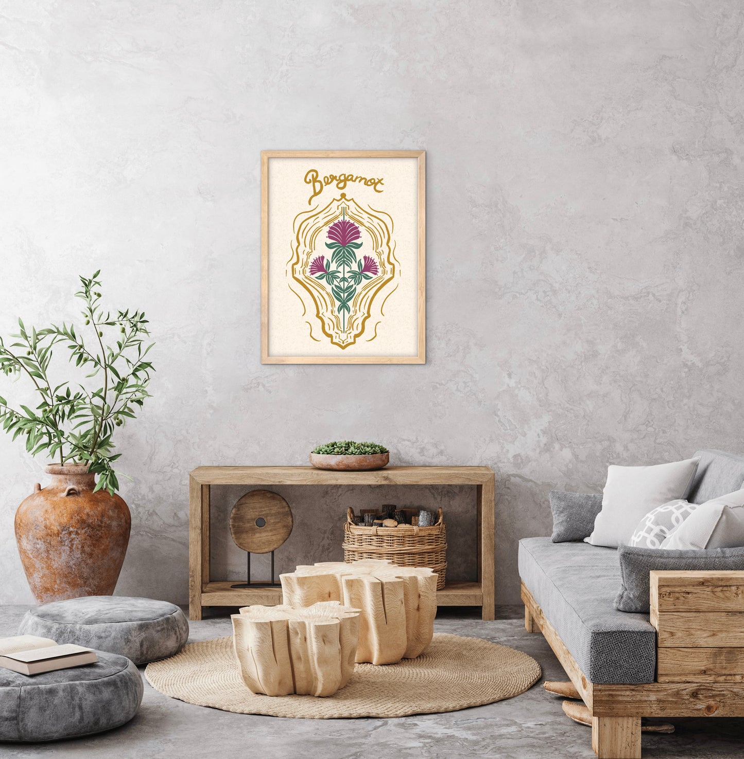 Bergamot Flowers — Premium Matte Paper Wooden Framed Poster