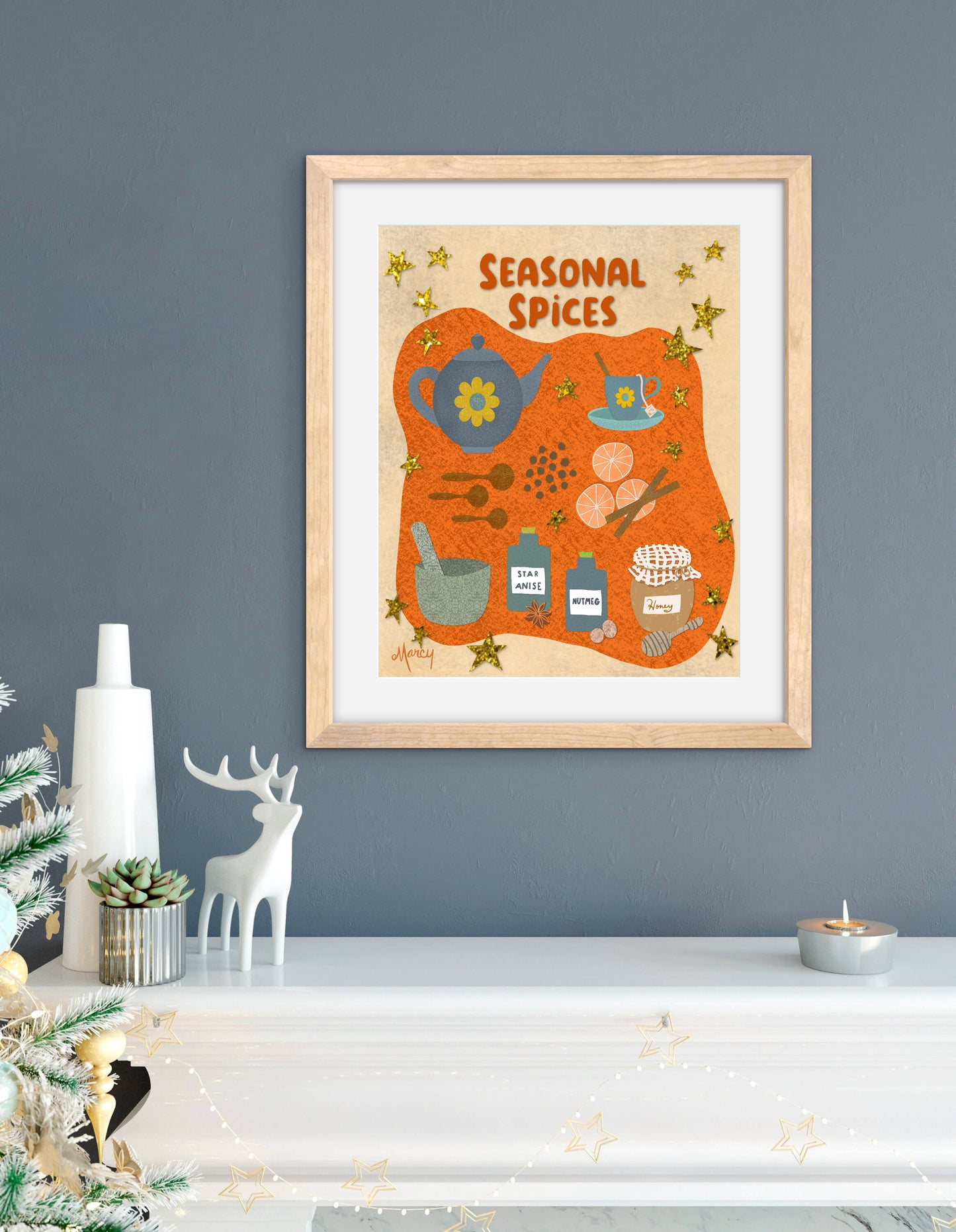 Seasonal Spices Collage — Premium Matte Paper Wooden Framed Poster