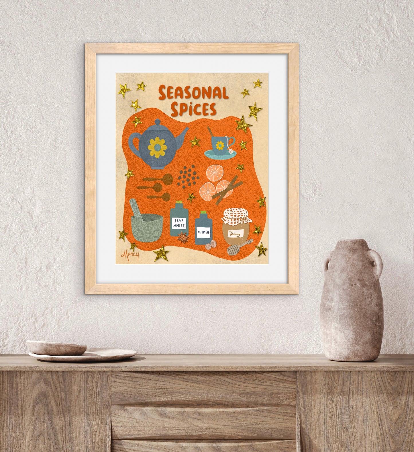 Seasonal Spices Collage — Premium Matte Paper Wooden Framed Poster