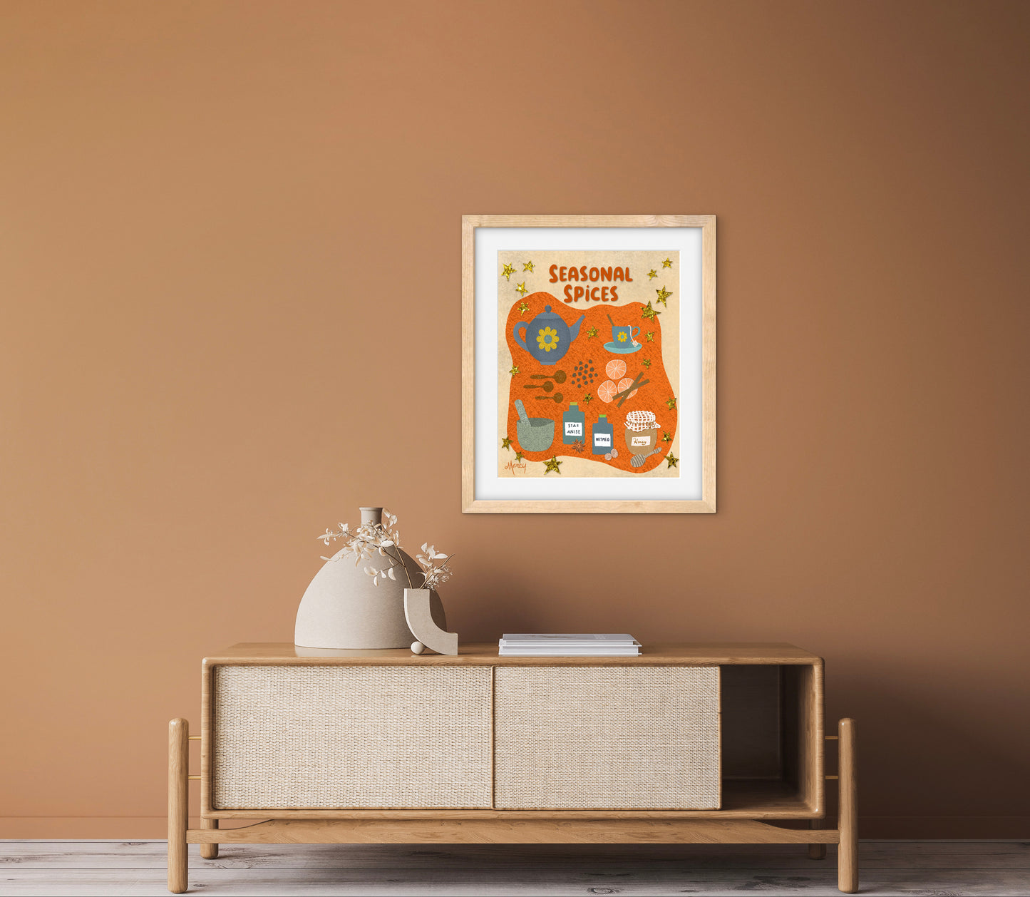 Seasonal Spices Collage — Premium Matte Paper Wooden Framed Poster