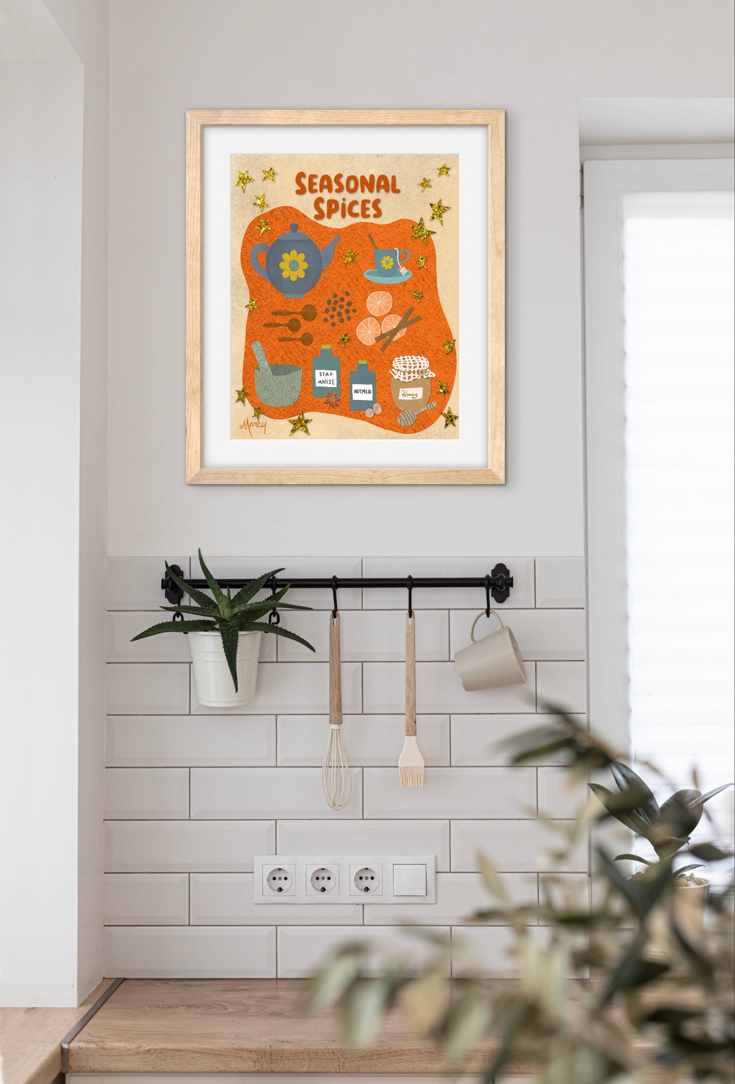 Seasonal Spices Collage — Premium Matte Paper Wooden Framed Poster