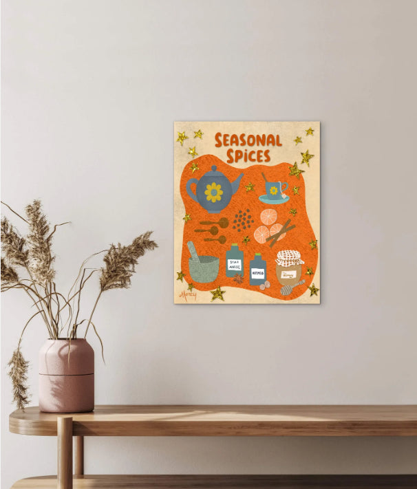 Seasonal Spices Collage — Premium Matte Paper Wooden Framed Poster