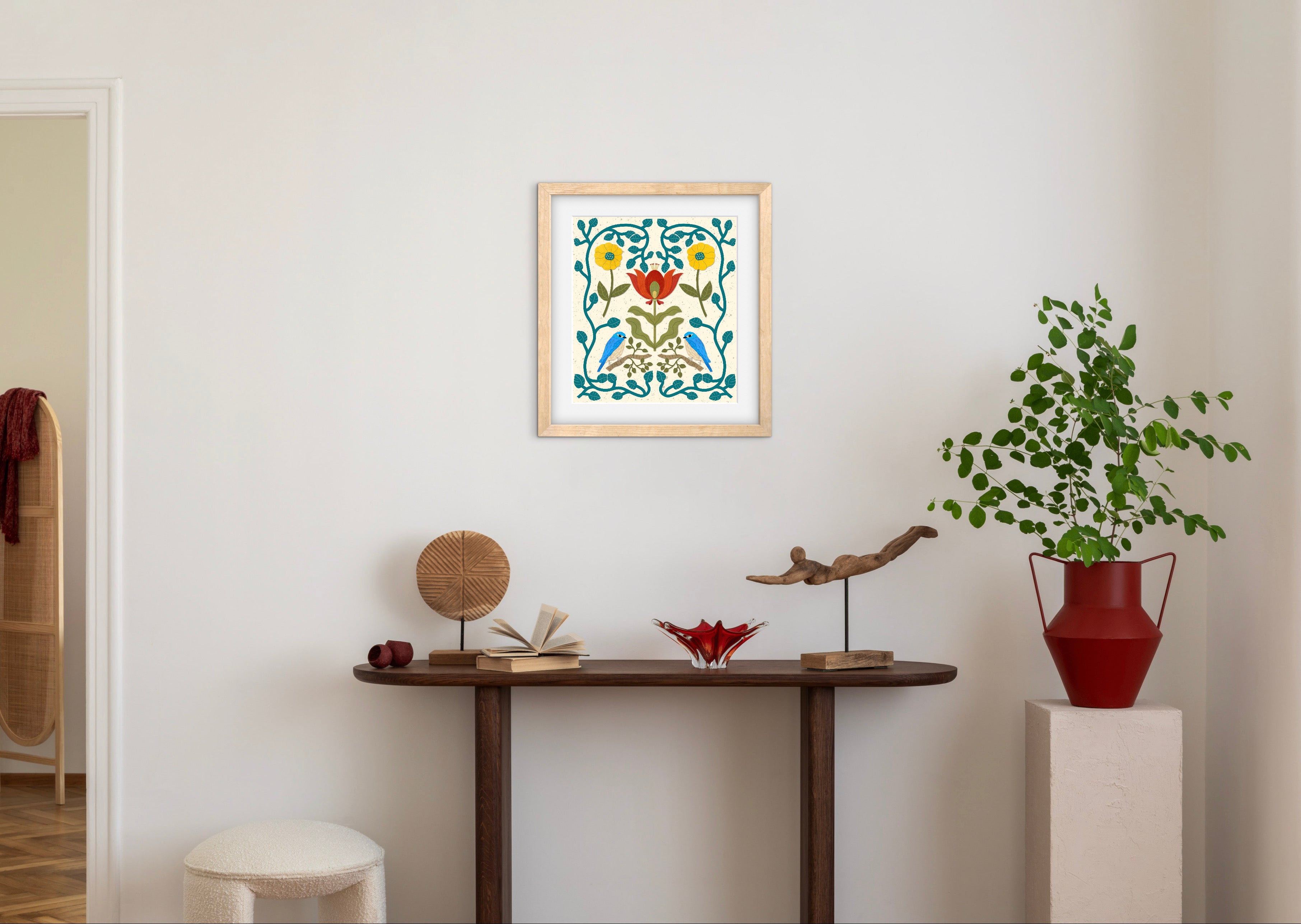 Scandi Birds and Flowers — Premium Matte Paper Wooden Framed