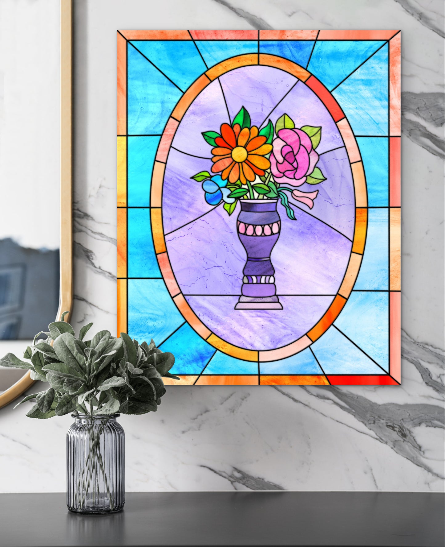 Stained Glass Vase of Flowers — Premium Matte Paper Poster
