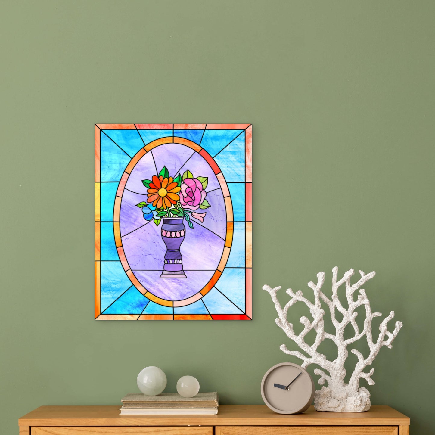 Stained Glass Vase of Flowers — Premium Matte Paper Poster
