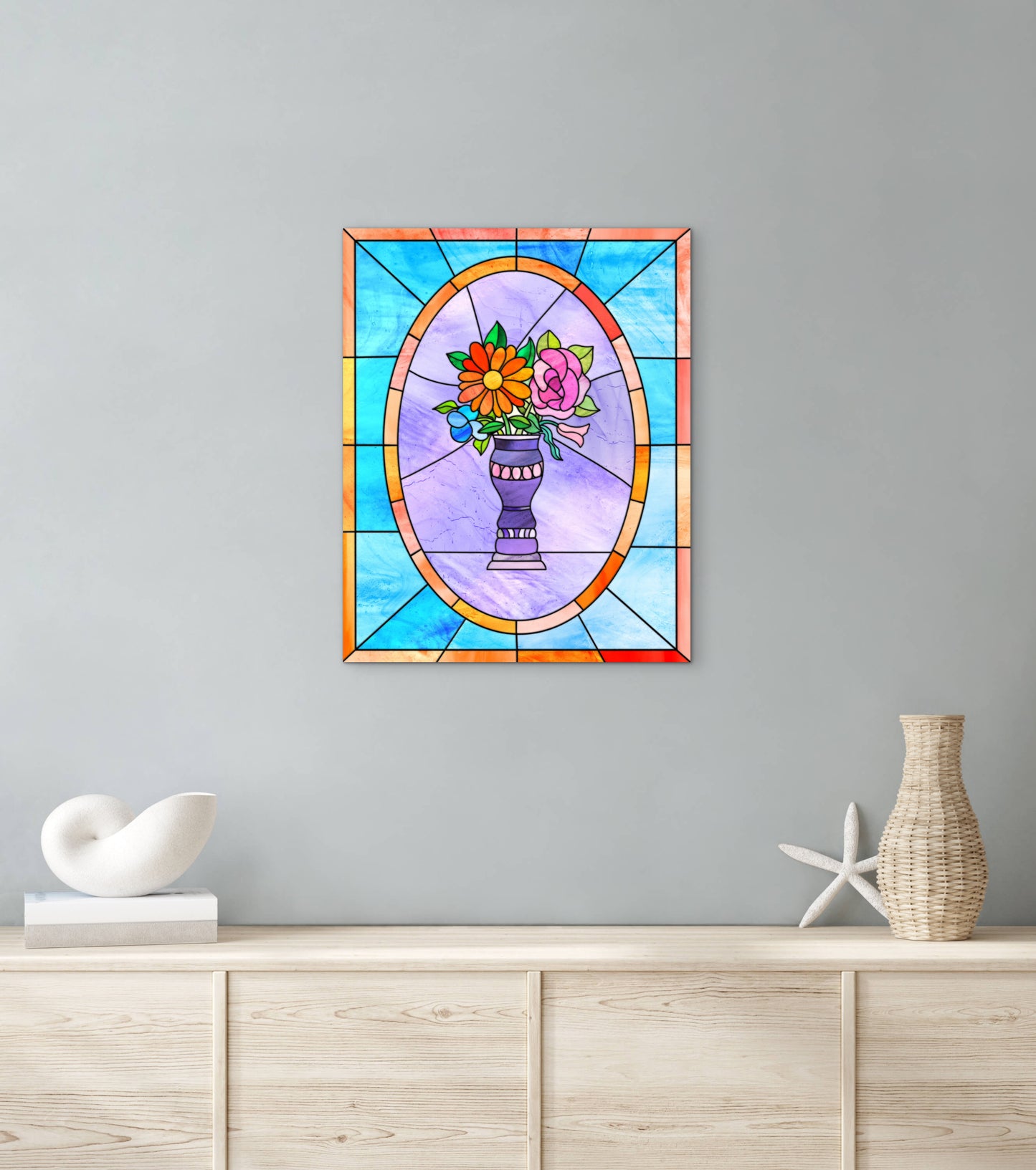 Stained Glass Vase of Flowers — Premium Matte Paper Poster