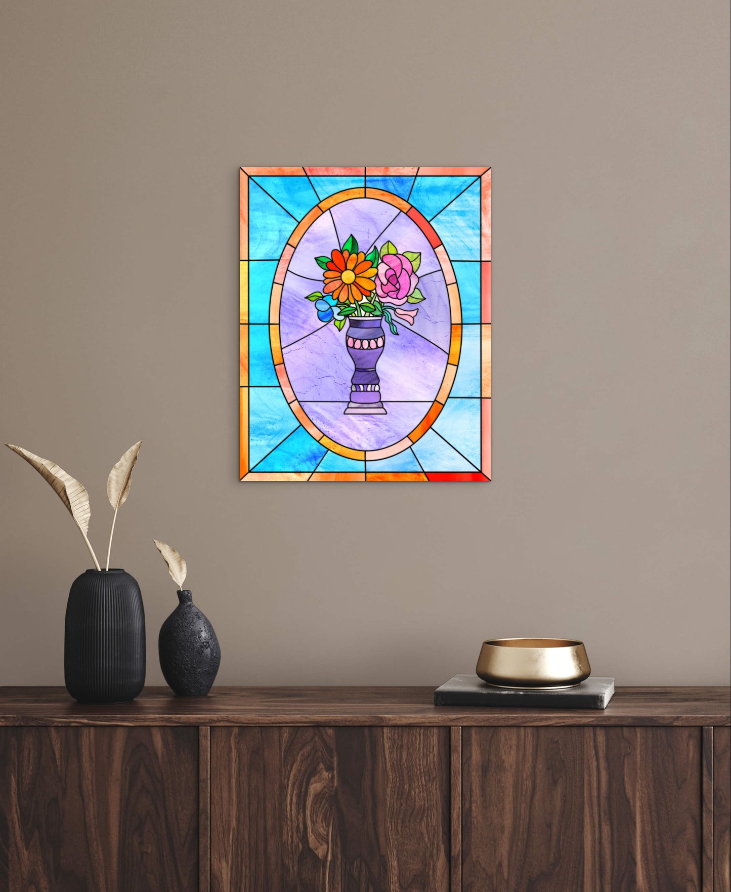 Stained Glass Vase of Flowers — Premium Matte Paper Poster