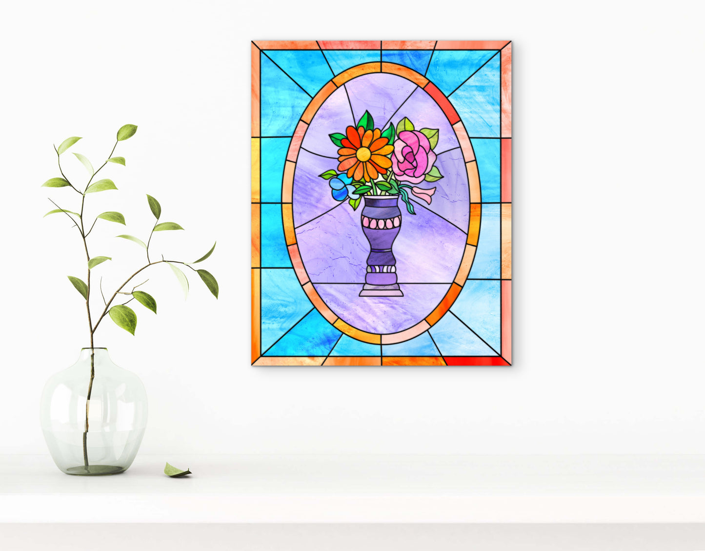 Stained Glass Vase of Flowers — Premium Matte Paper Poster