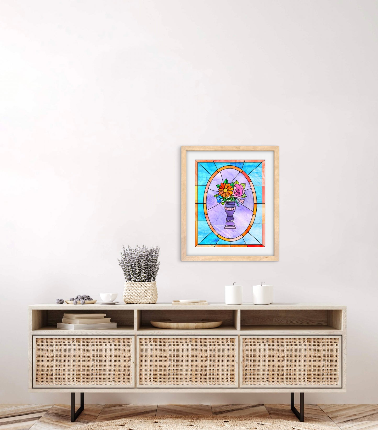 Stained Glass Vase of Flowers — Premium Matte Paper Wooden Framed Poster