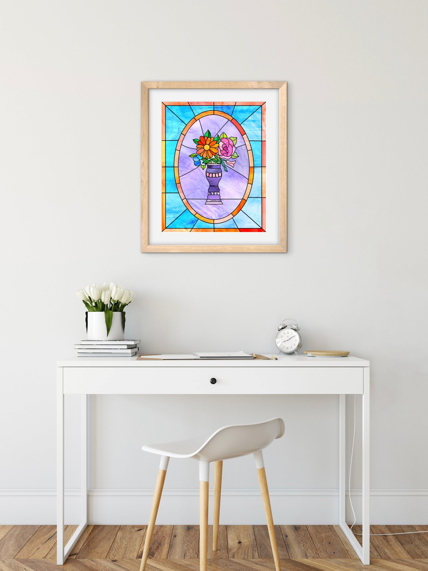 Stained Glass Vase of Flowers — Premium Matte Paper Wooden Framed Poster