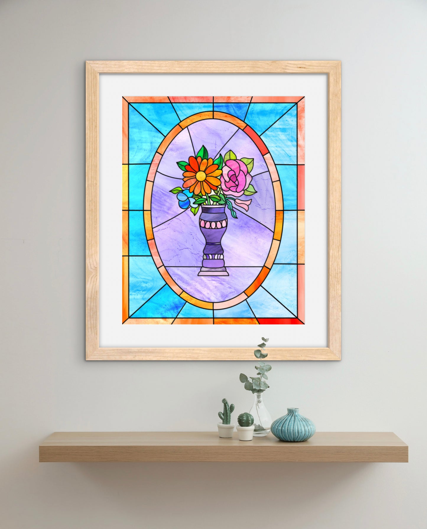 Stained Glass Vase of Flowers — Premium Matte Paper Wooden Framed Poster