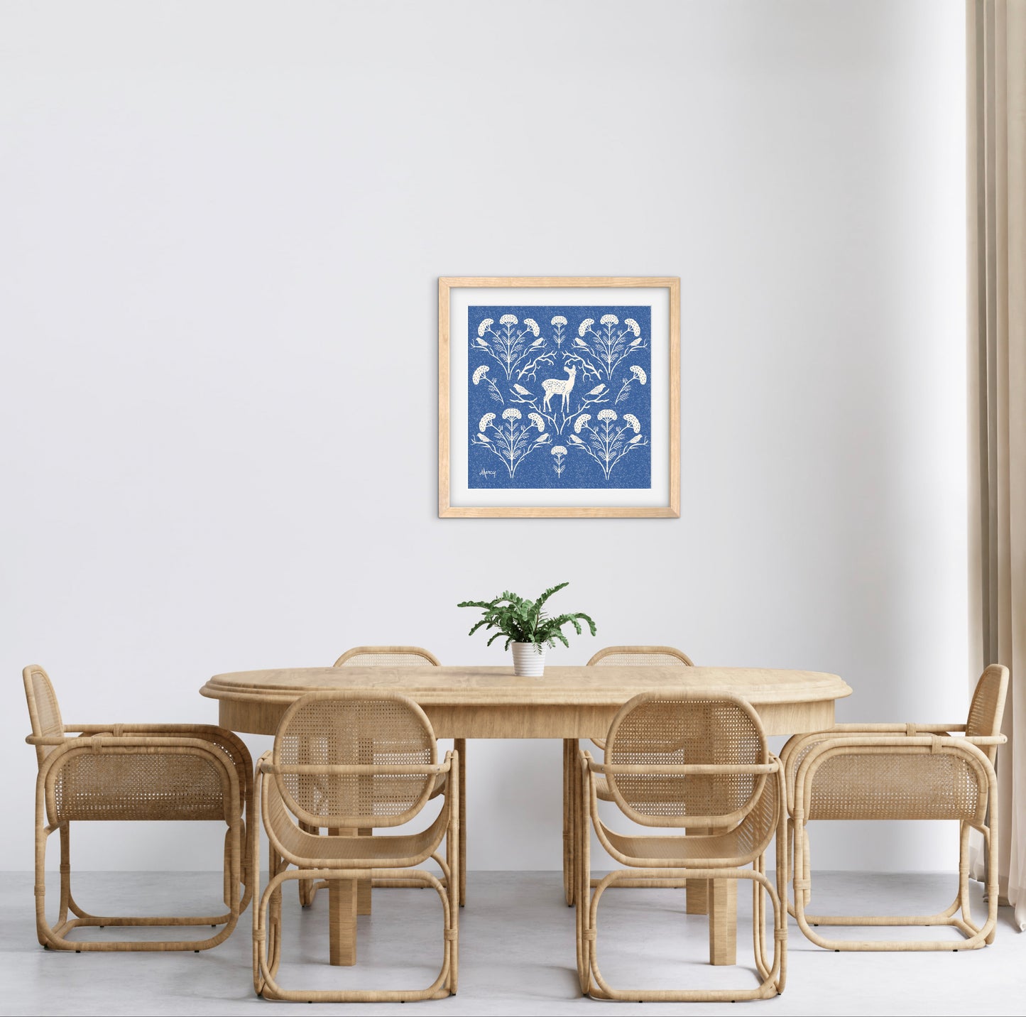 Appalachian Yarrow, Deer and Goldfinches — Premium Matte Paper Wooden Framed Poster