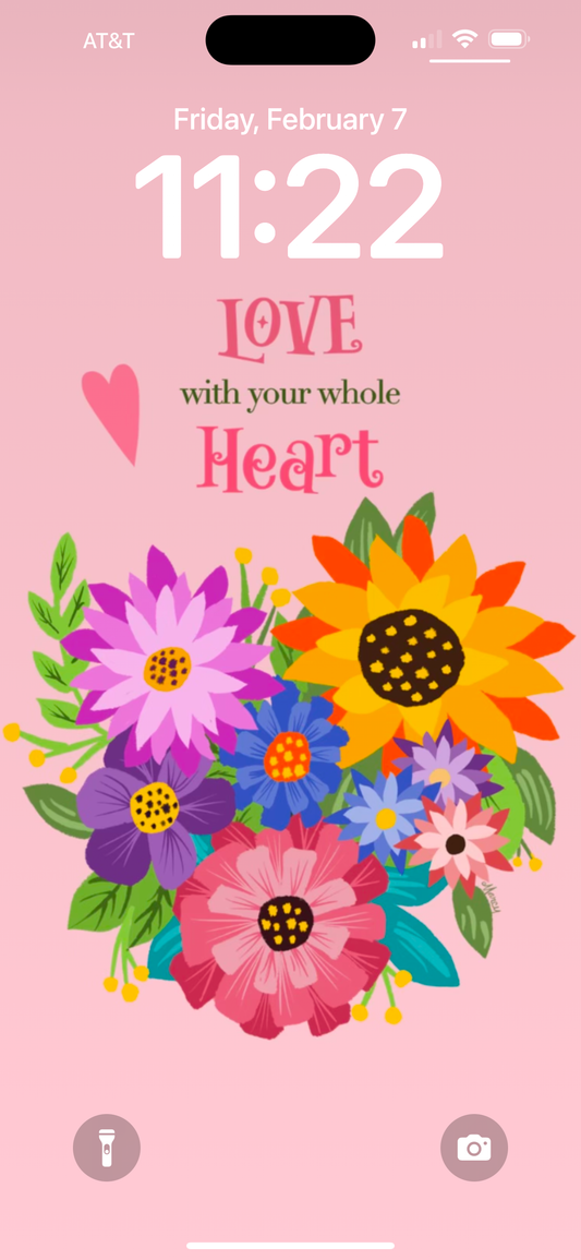 Heart-Shaped Flower Bouquet Phone Wallpaper Digital Download