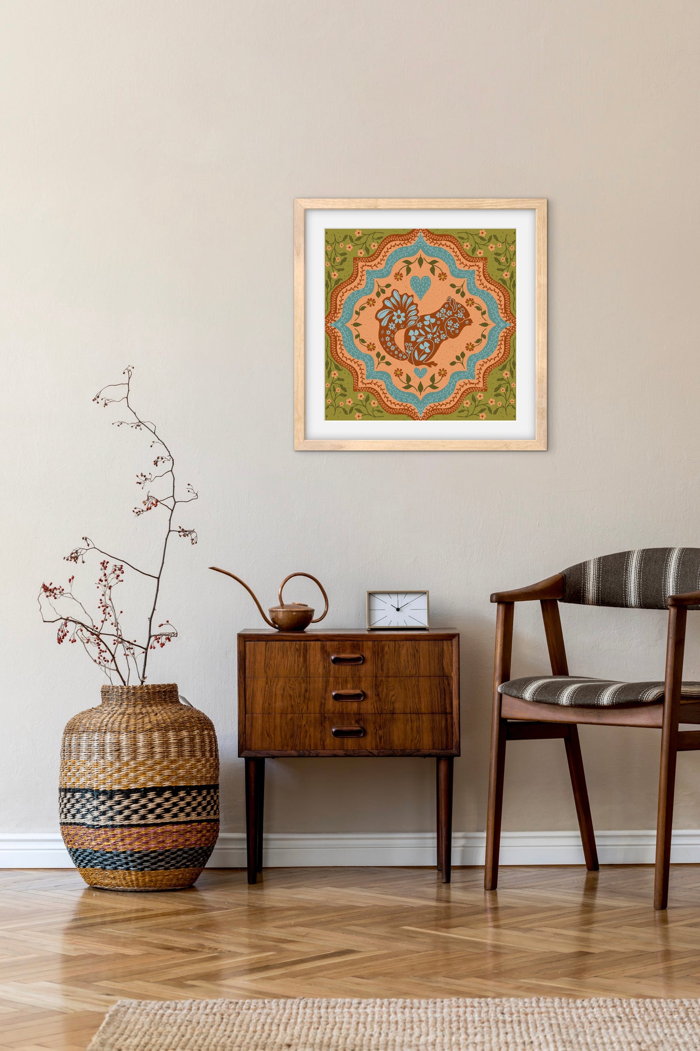 Scandi Woodland Squirrel — Premium Matte Paper Wooden Framed Poster