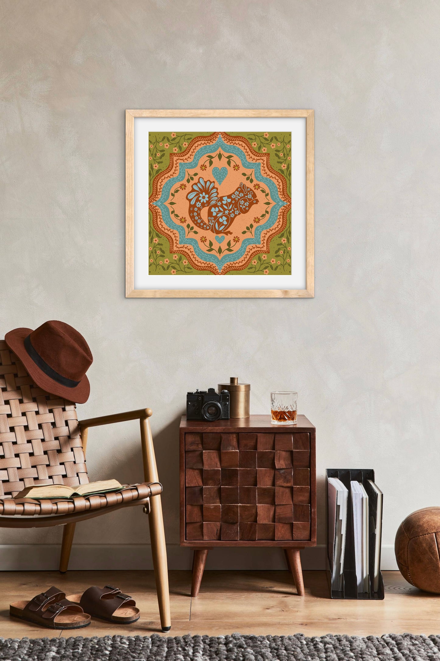 Scandi Woodland Squirrel — Premium Matte Paper Wooden Framed Poster