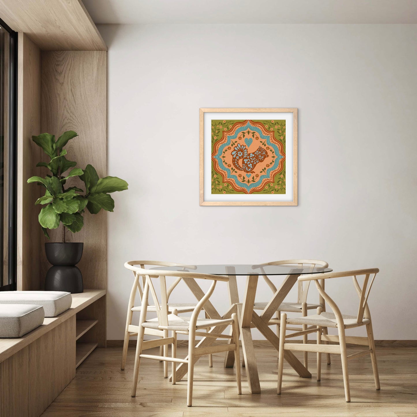 Scandi Woodland Squirrel — Premium Matte Paper Wooden Framed Poster