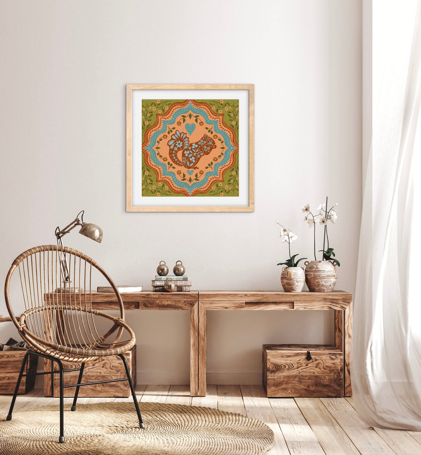 Scandi Woodland Squirrel — Premium Matte Paper Wooden Framed Poster