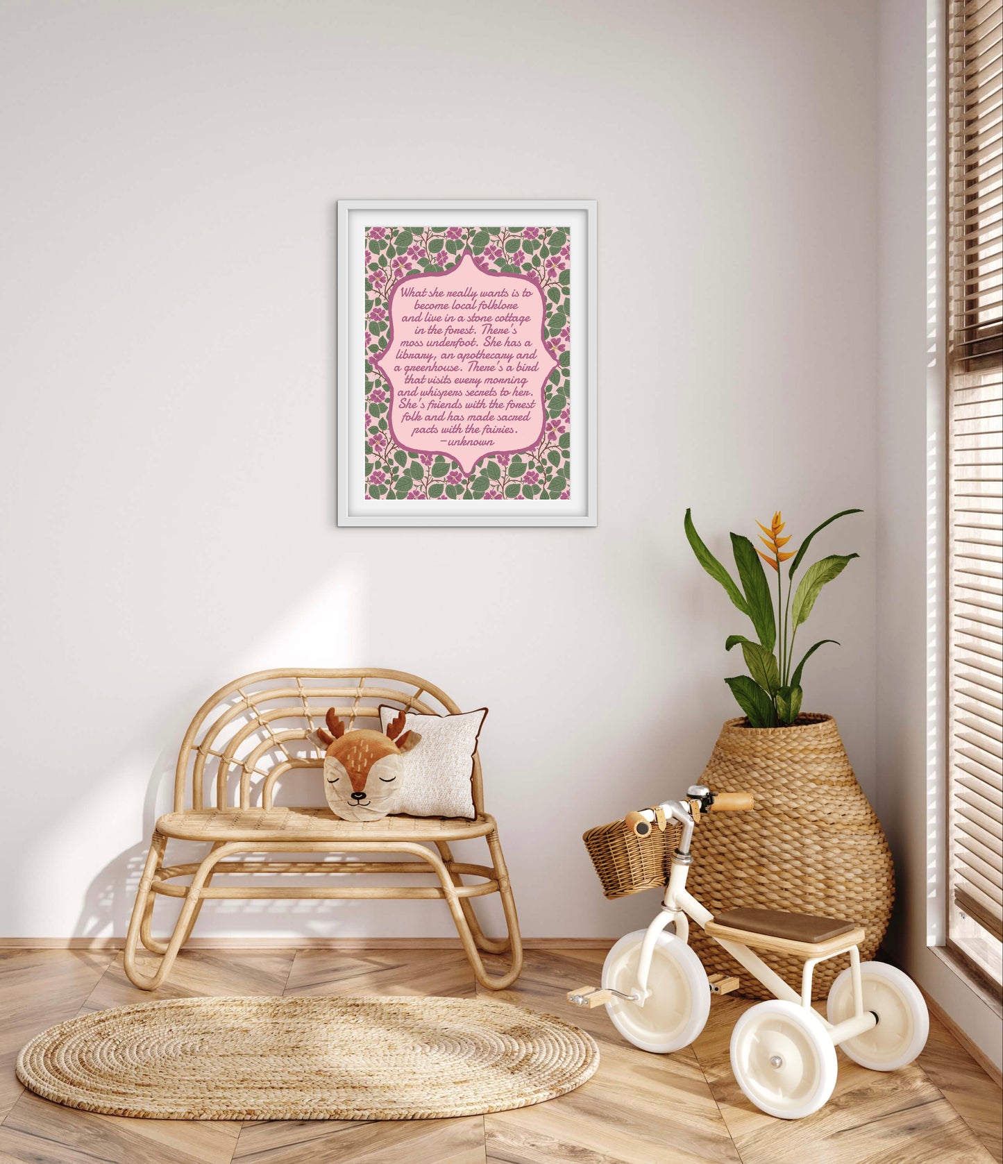 Pink Dogwoods with Quote — Premium Matte Paper Wooden Framed Poster