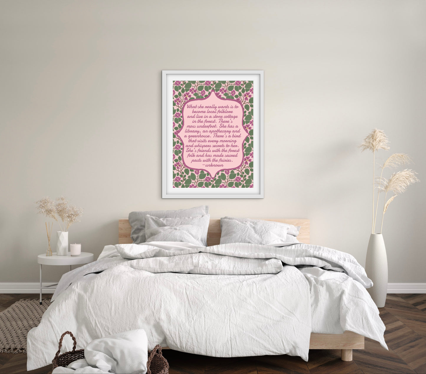 Pink Dogwoods with Quote — Premium Matte Paper Wooden Framed Poster