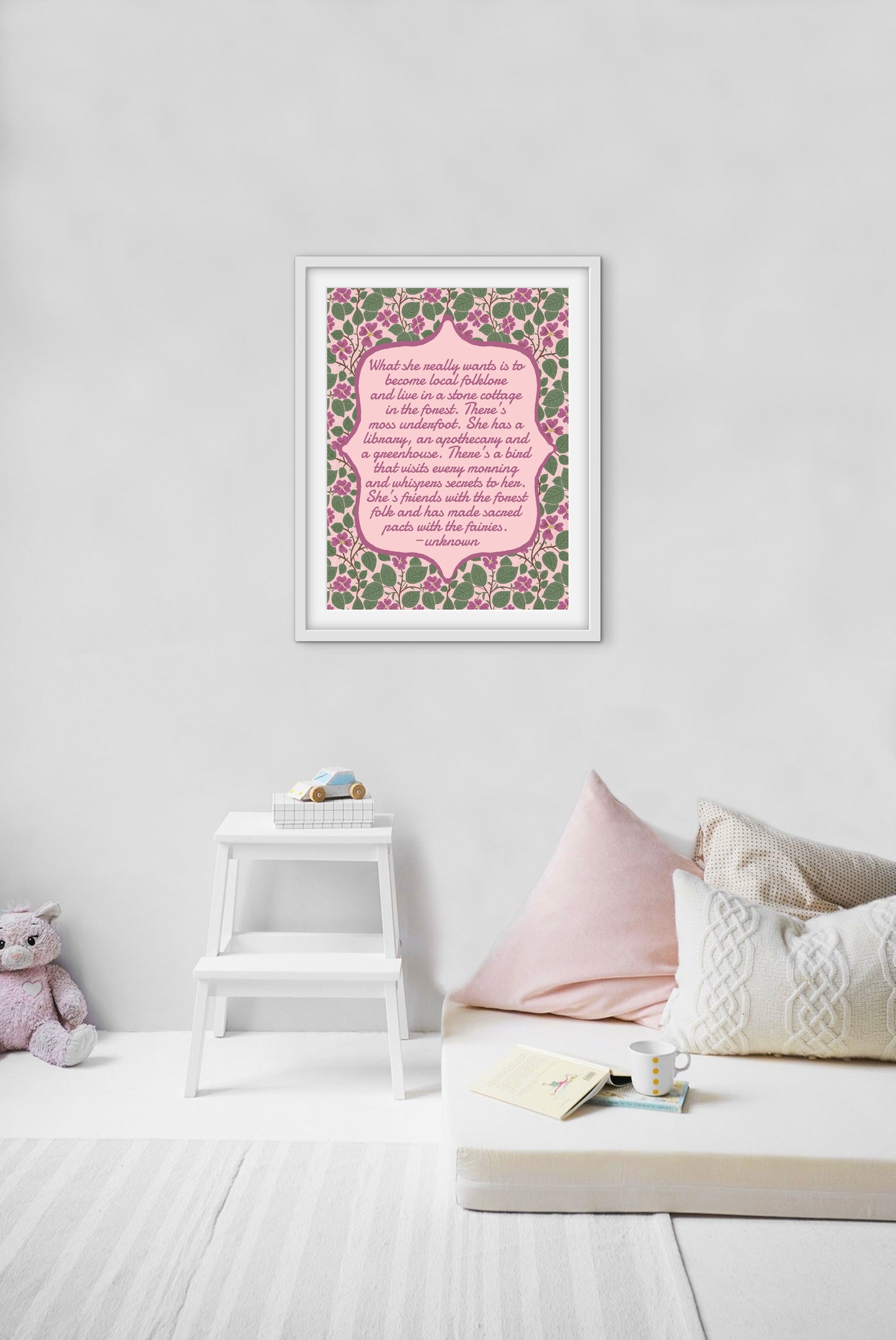 Pink Dogwoods with Quote — Premium Matte Paper Wooden Framed Poster