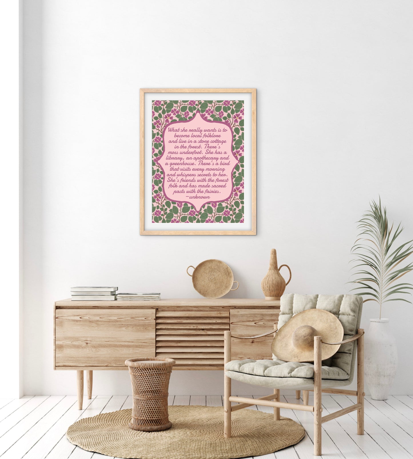 Pink Dogwoods with Quote — Premium Matte Paper Wooden Framed Poster