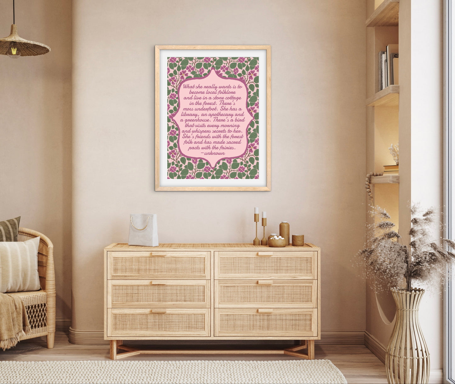 Pink Dogwoods with Quote — Premium Matte Paper Wooden Framed Poster