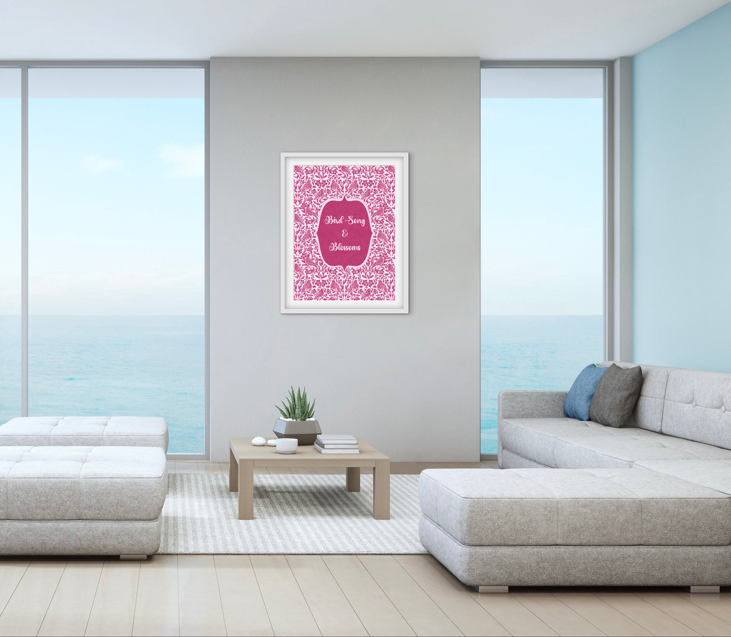 Bird Song & Blossoms — Premium Matte Paper Wooden Framed Poster