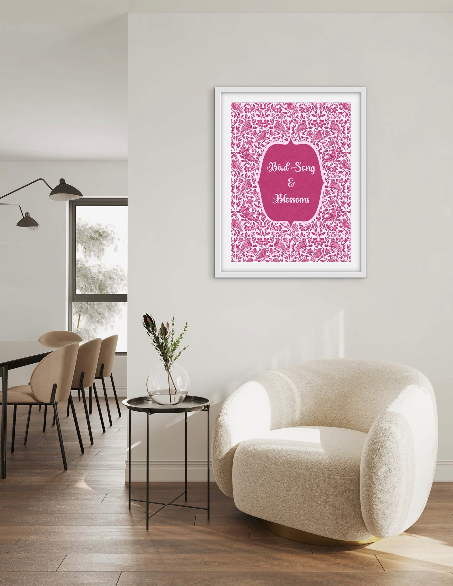 Bird Song & Blossoms — Premium Matte Paper Wooden Framed Poster