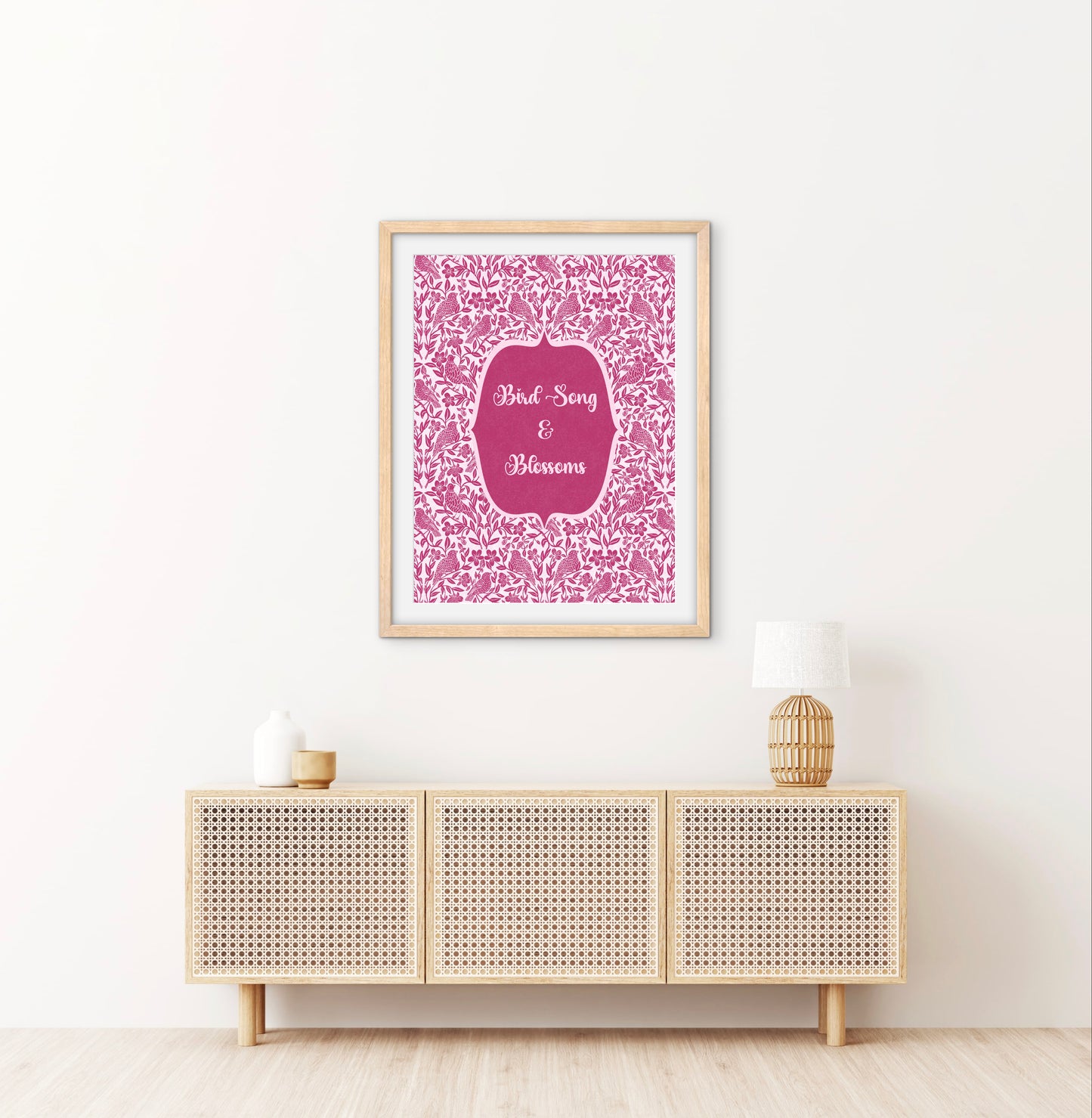 Bird Song & Blossoms — Premium Matte Paper Wooden Framed Poster