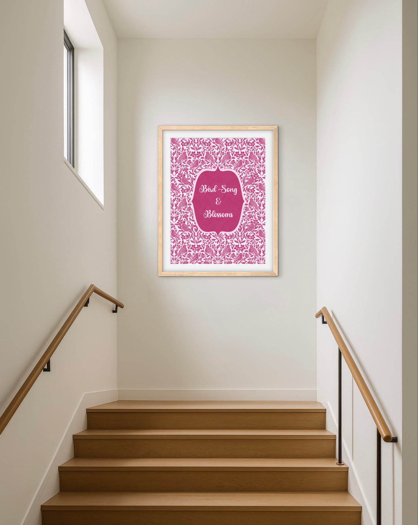 Bird Song & Blossoms — Premium Matte Paper Wooden Framed Poster