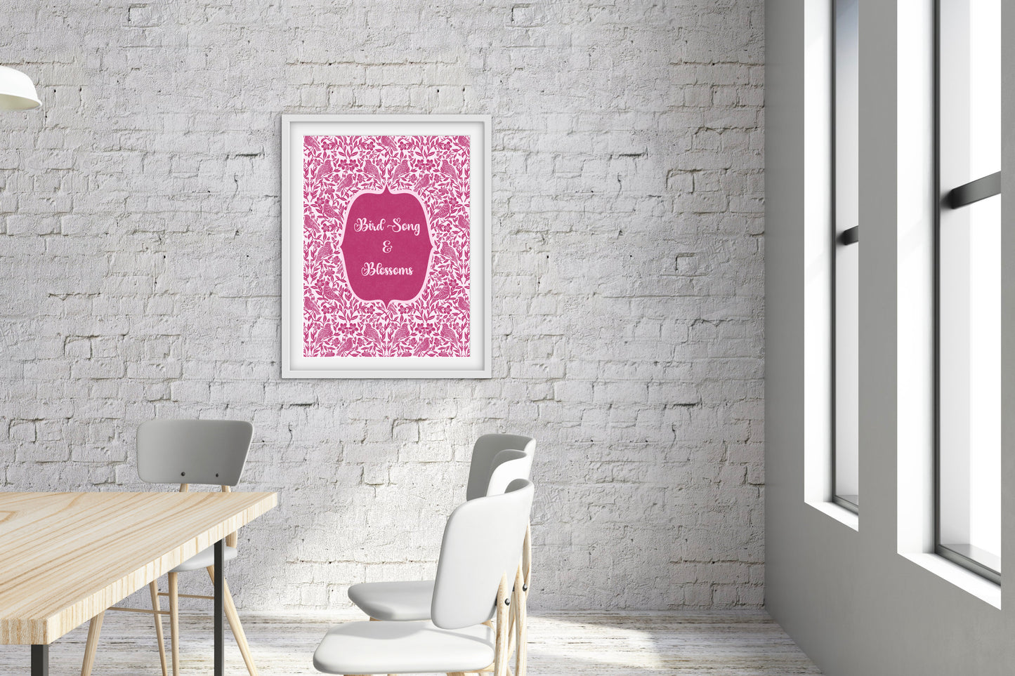 Bird Song & Blossoms — Premium Matte Paper Wooden Framed Poster