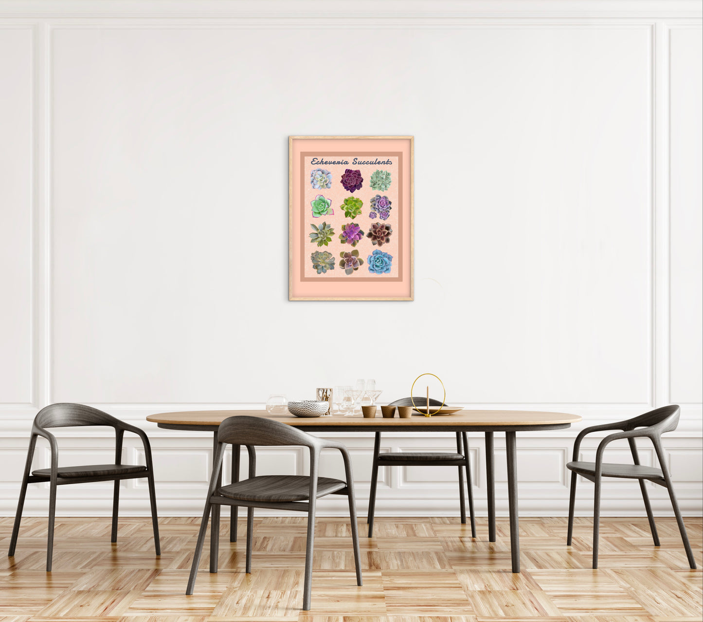 Echeveria Succulent Framed Poster Print - Soft Peach Botanical Wall Art