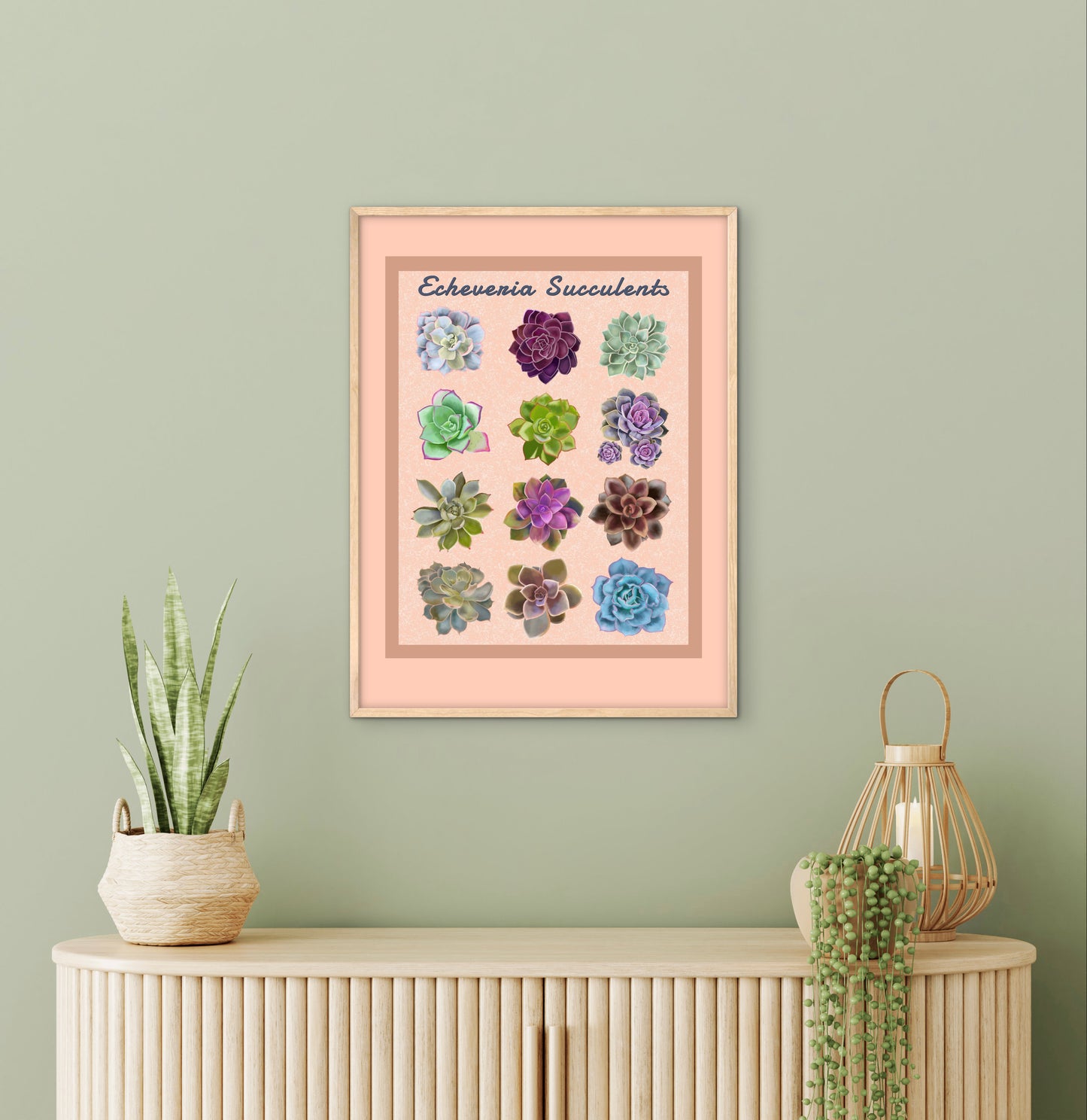 Echeveria Succulent Framed Poster Print - Soft Peach Botanical Wall Art