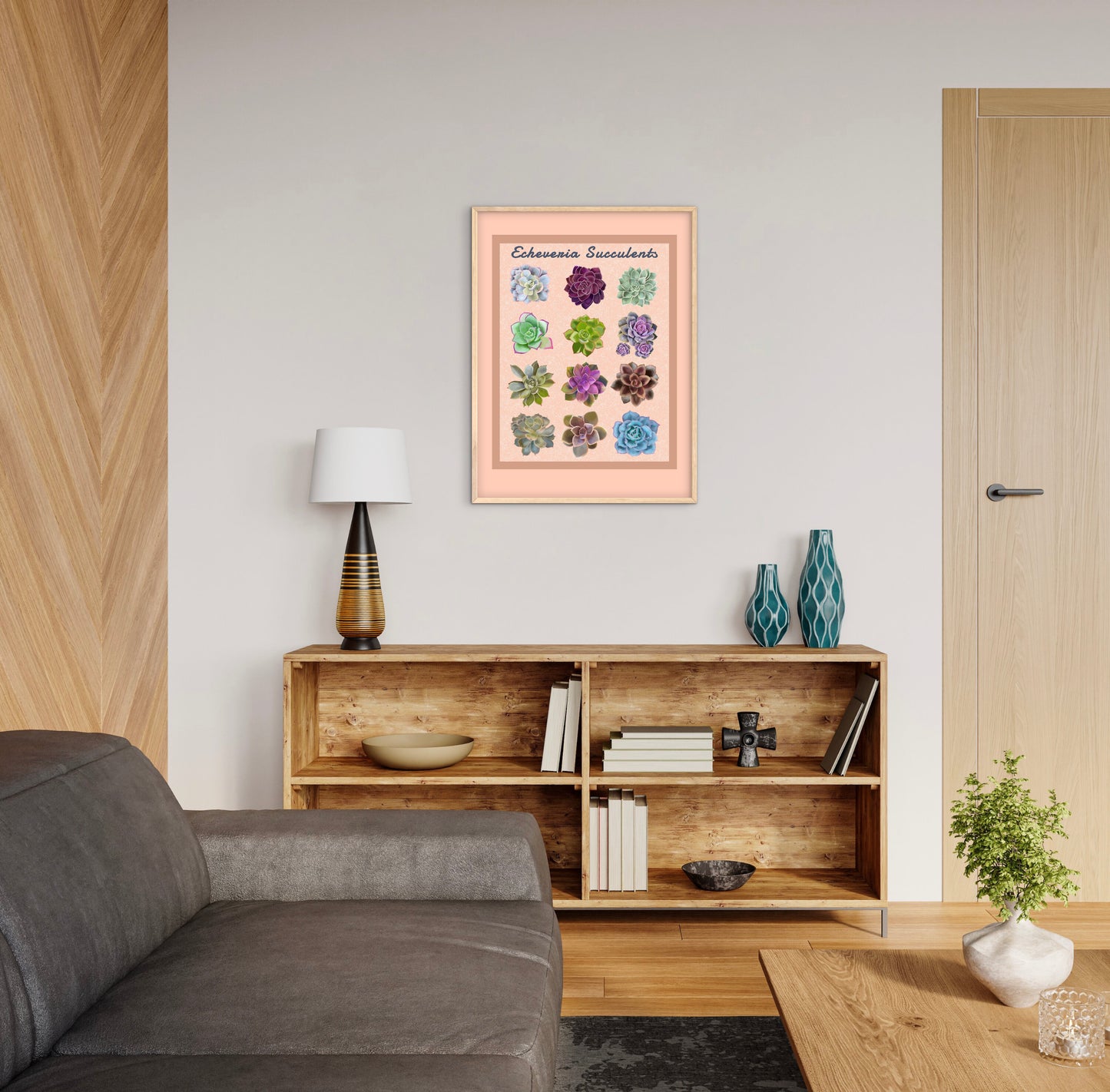 Echeveria Succulent Framed Poster Print - Soft Peach Botanical Wall Art