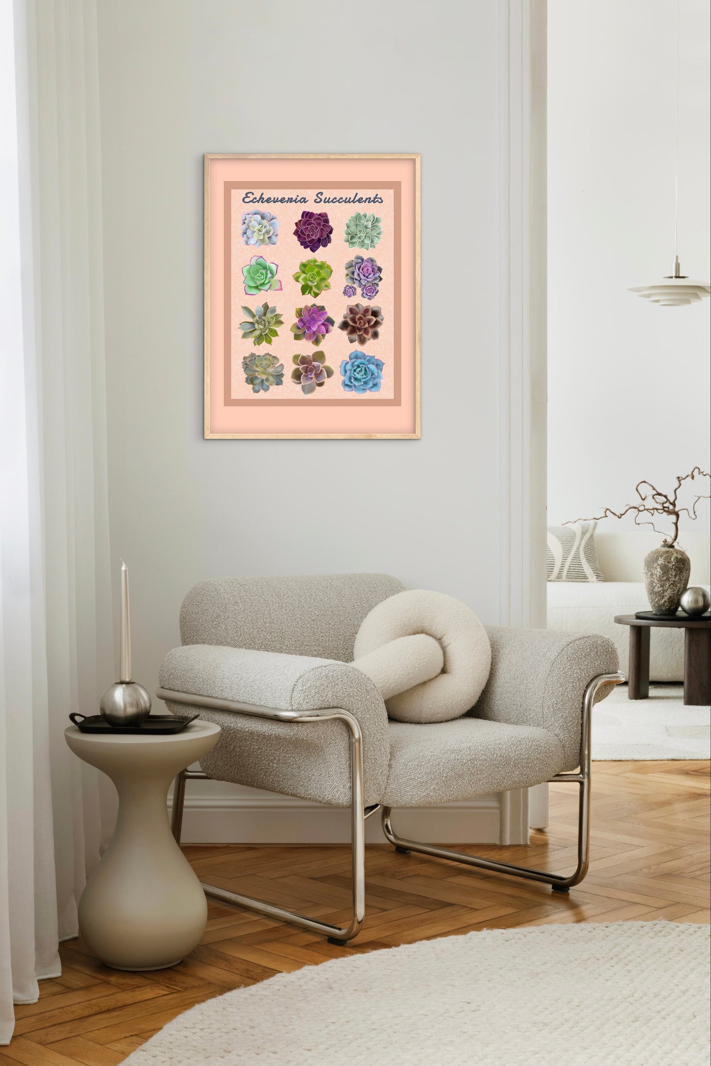 Echeveria Succulent Framed Poster Print - Soft Peach Botanical Wall Art