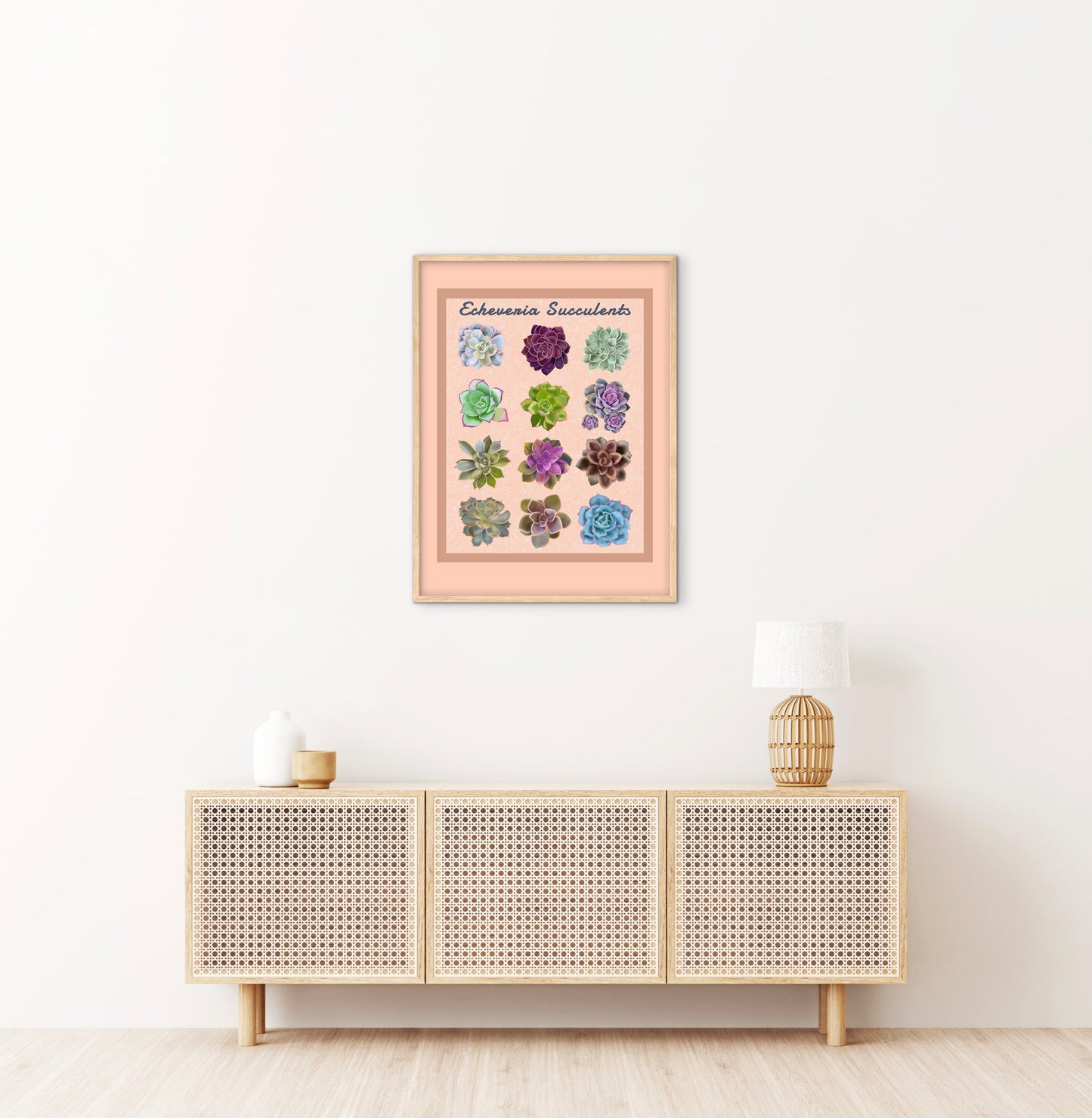 Echeveria Succulent Framed Poster Print - Soft Peach Botanical Wall Art