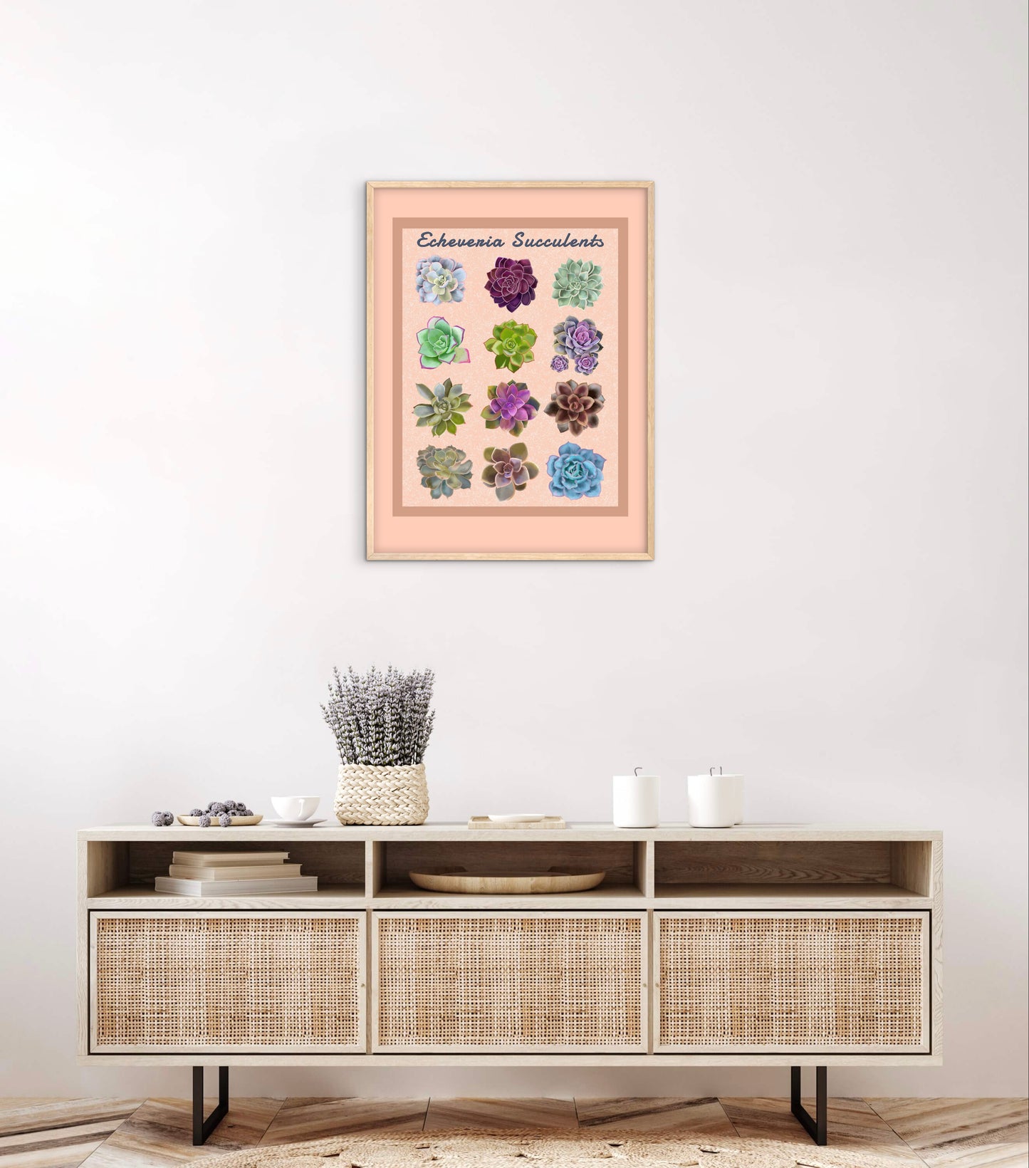 Echeveria Succulent Framed Poster Print - Soft Peach Botanical Wall Art