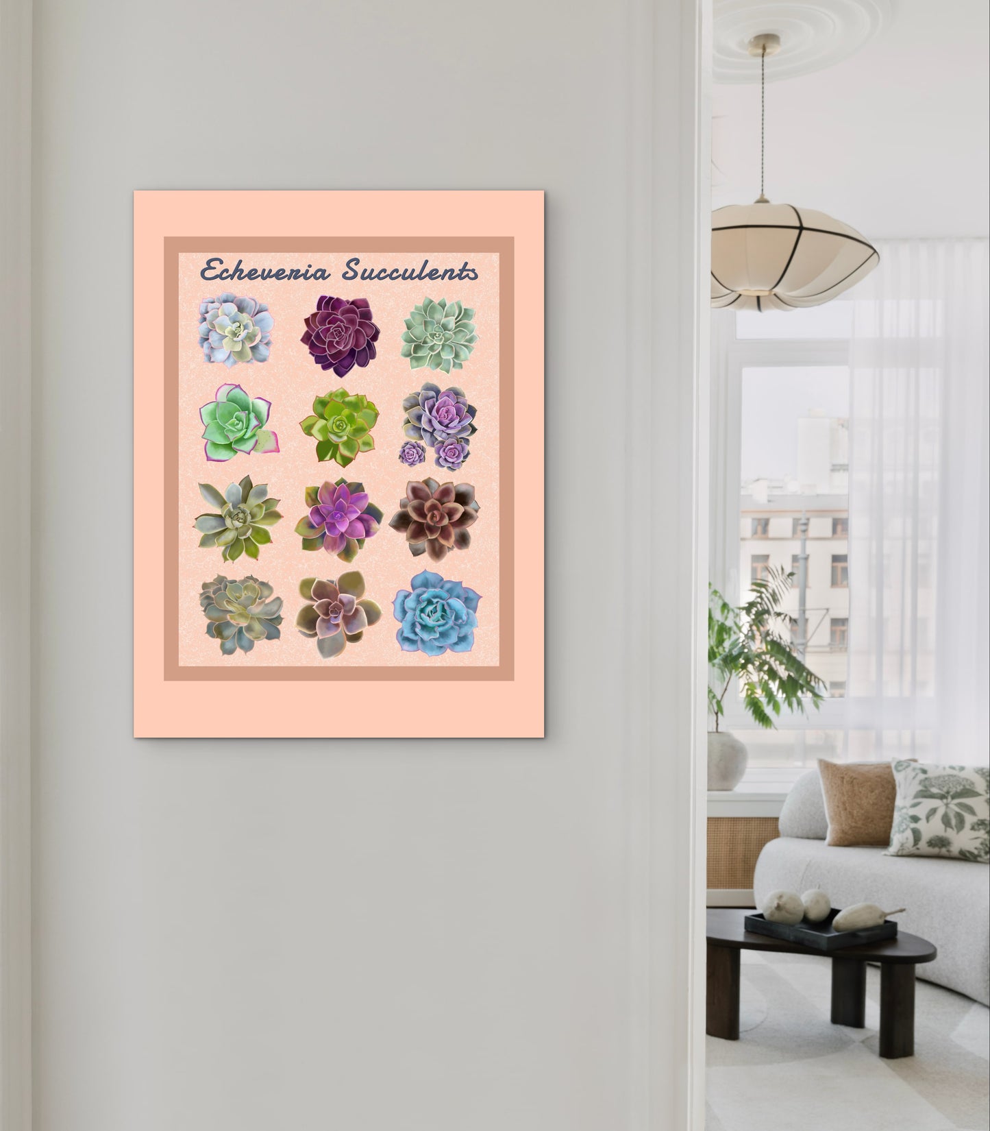 Echeveria Succulent Framed Poster Print - Soft Peach Botanical Wall Art