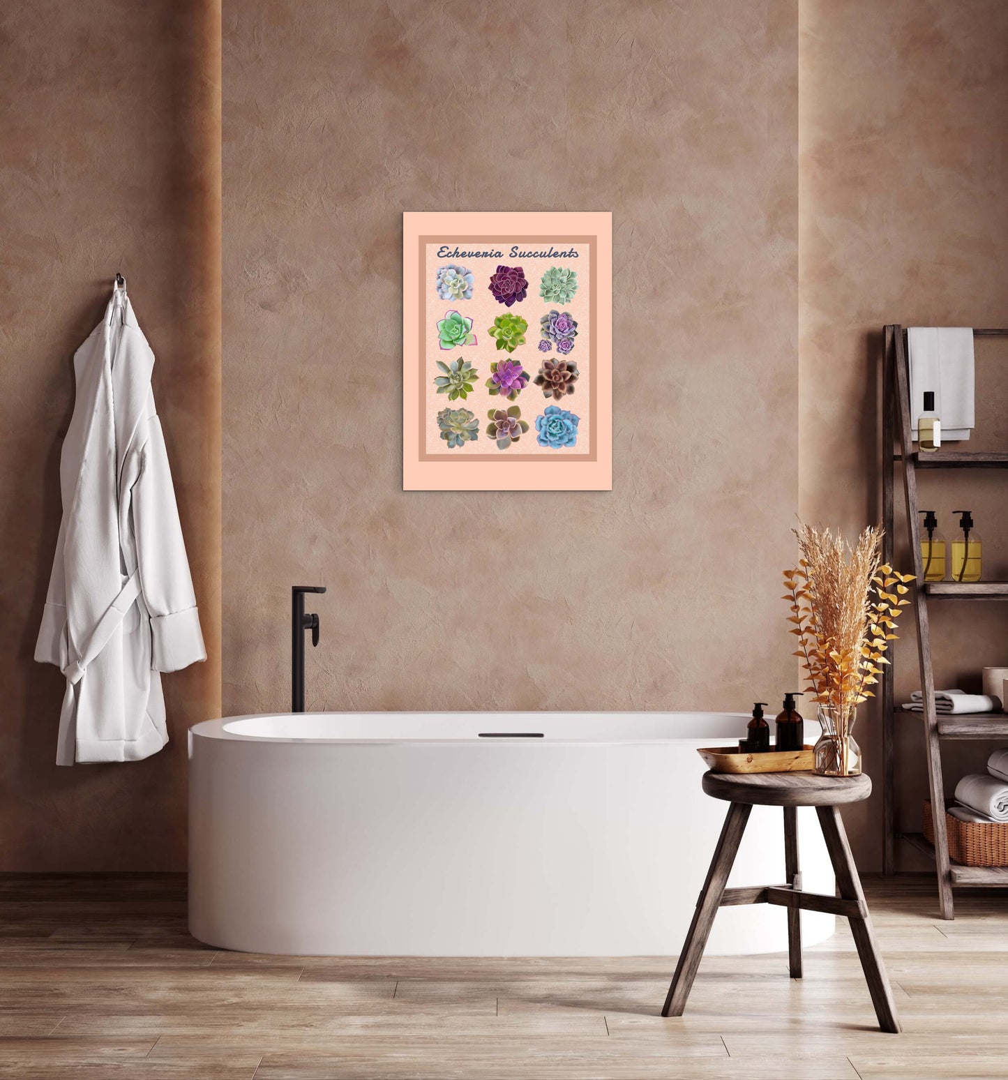 Echeveria Succulent Framed Poster Print - Soft Peach Botanical Wall Art
