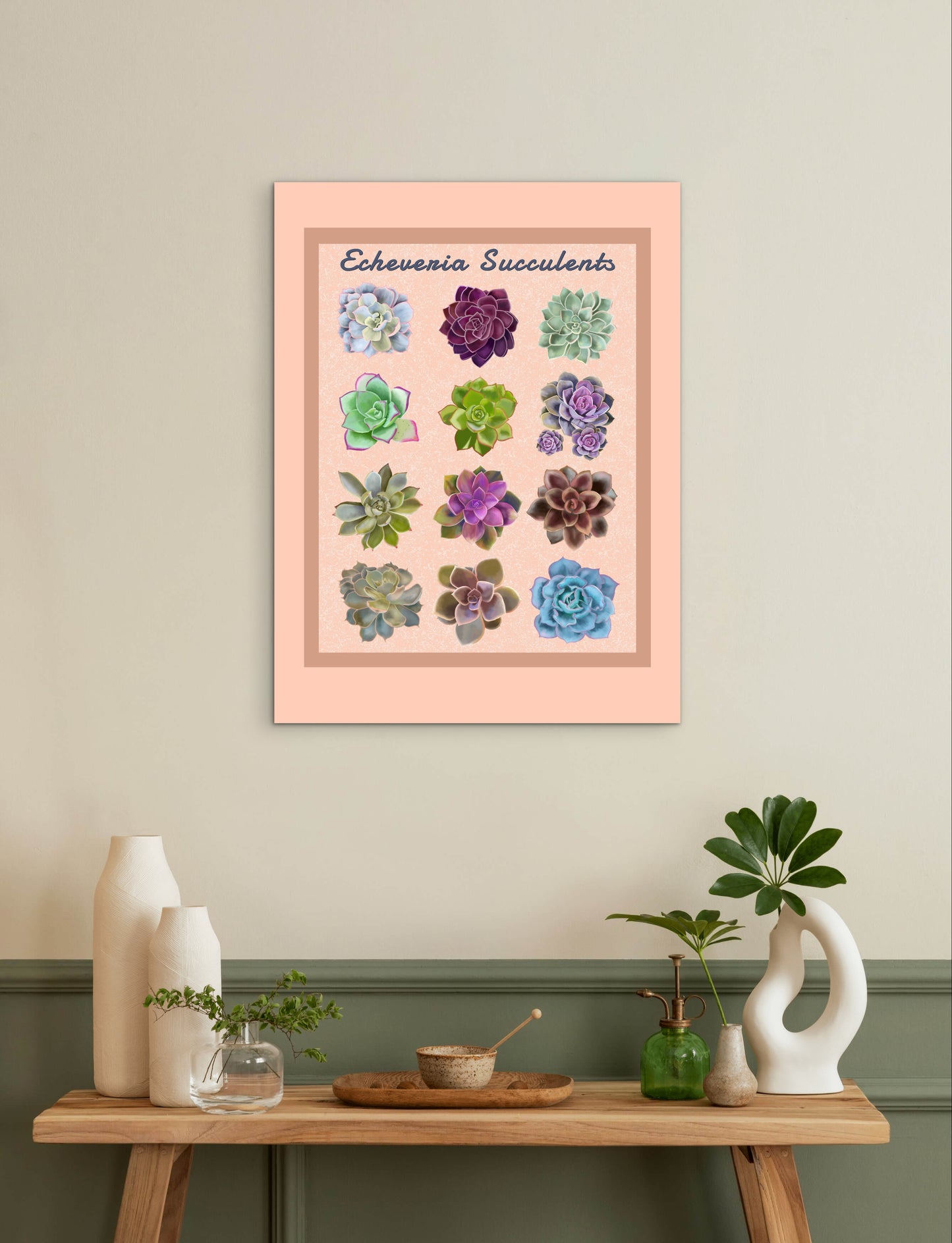 Echeveria Succulent Framed Poster Print - Soft Peach Botanical Wall Art