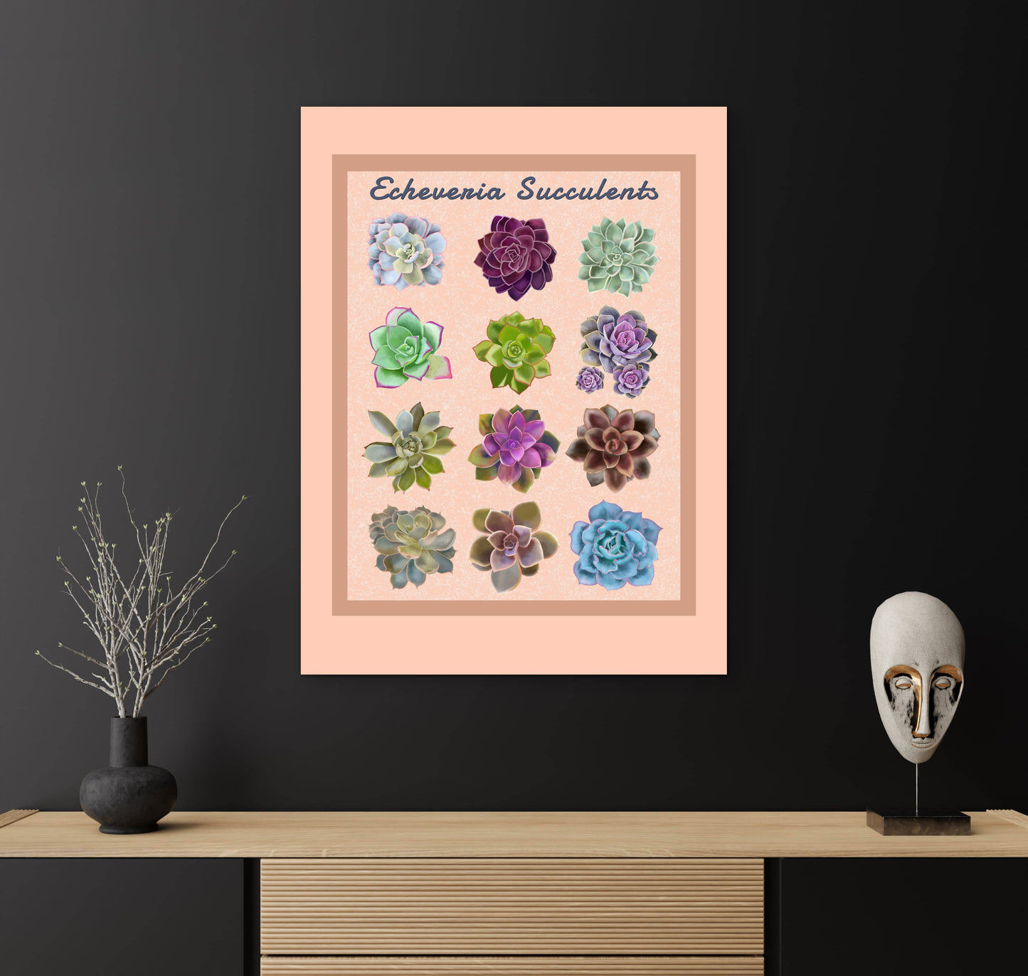 Echeveria Succulent Framed Poster Print - Soft Peach Botanical Wall Art