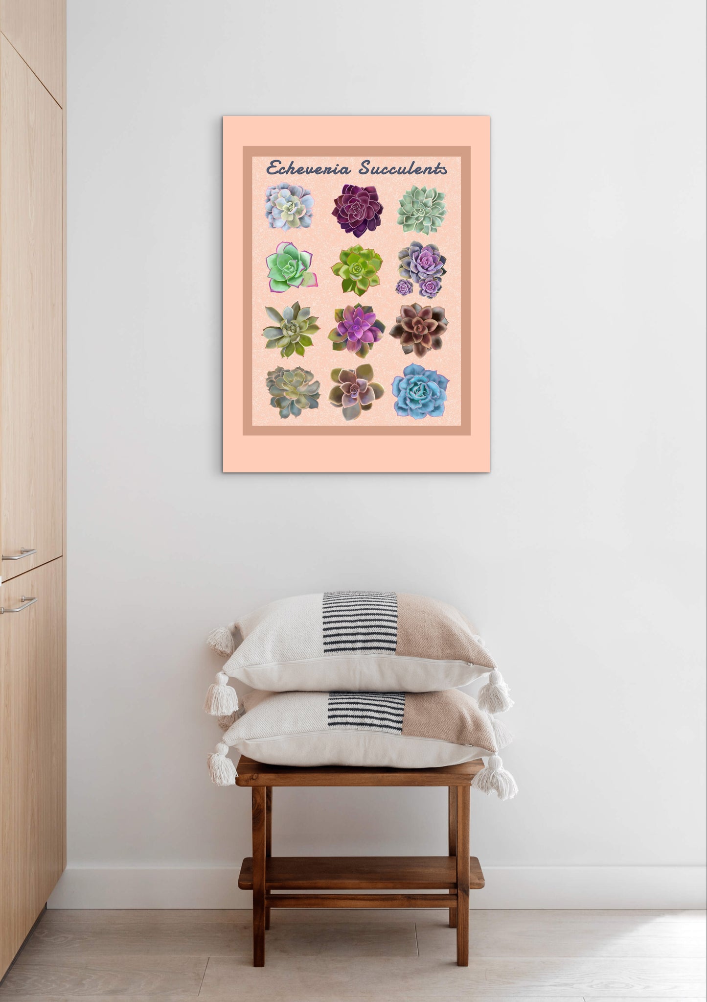 Echeveria Succulent Framed Poster Print - Soft Peach Botanical Wall Art